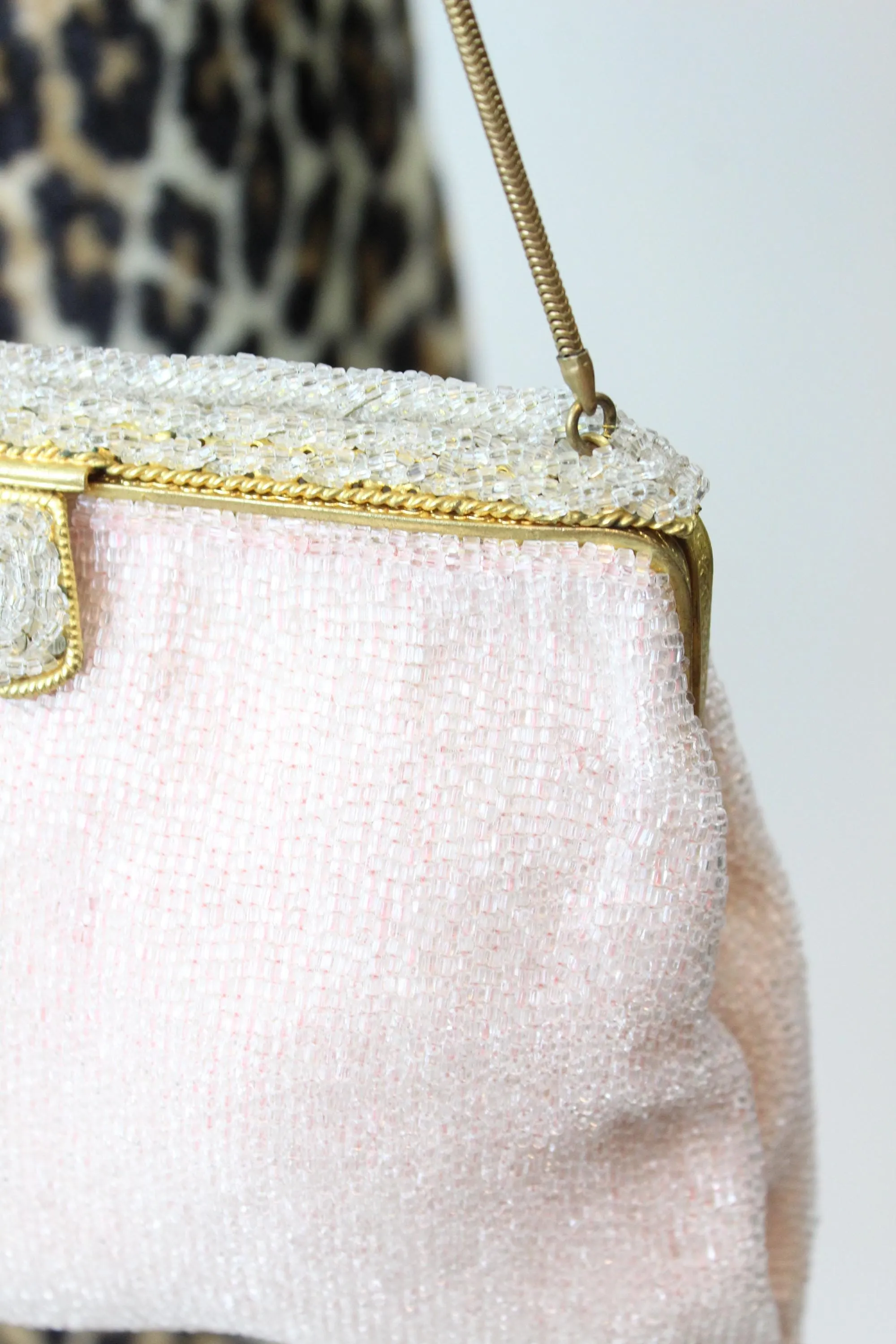 1950s FRENCH beaded pink chain bag | new fall winter