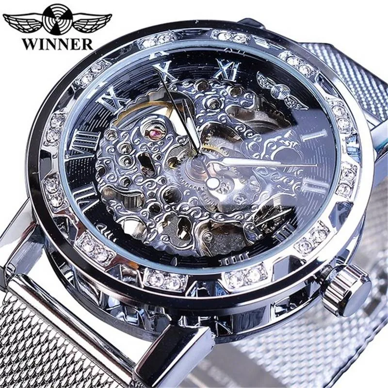 1pc Men's Fashion Rhinestone Mechanical Watch