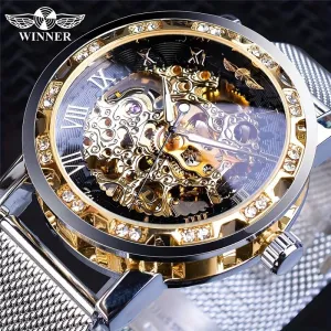 1pc Men's Fashion Rhinestone Mechanical Watch