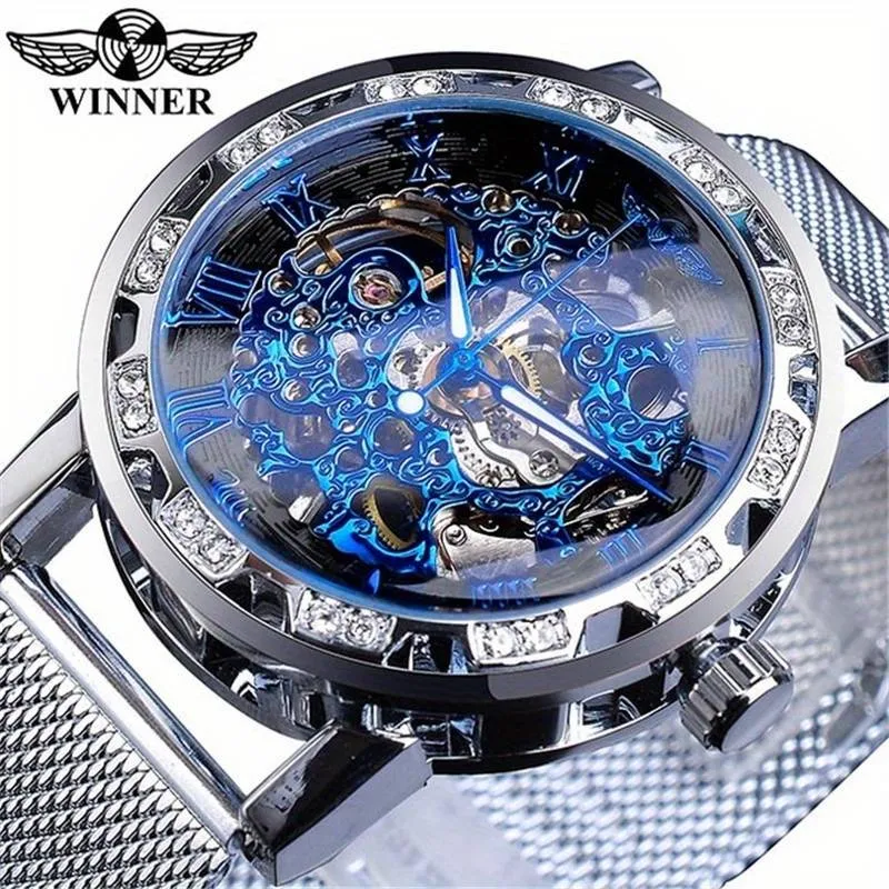 1pc Men's Fashion Rhinestone Mechanical Watch