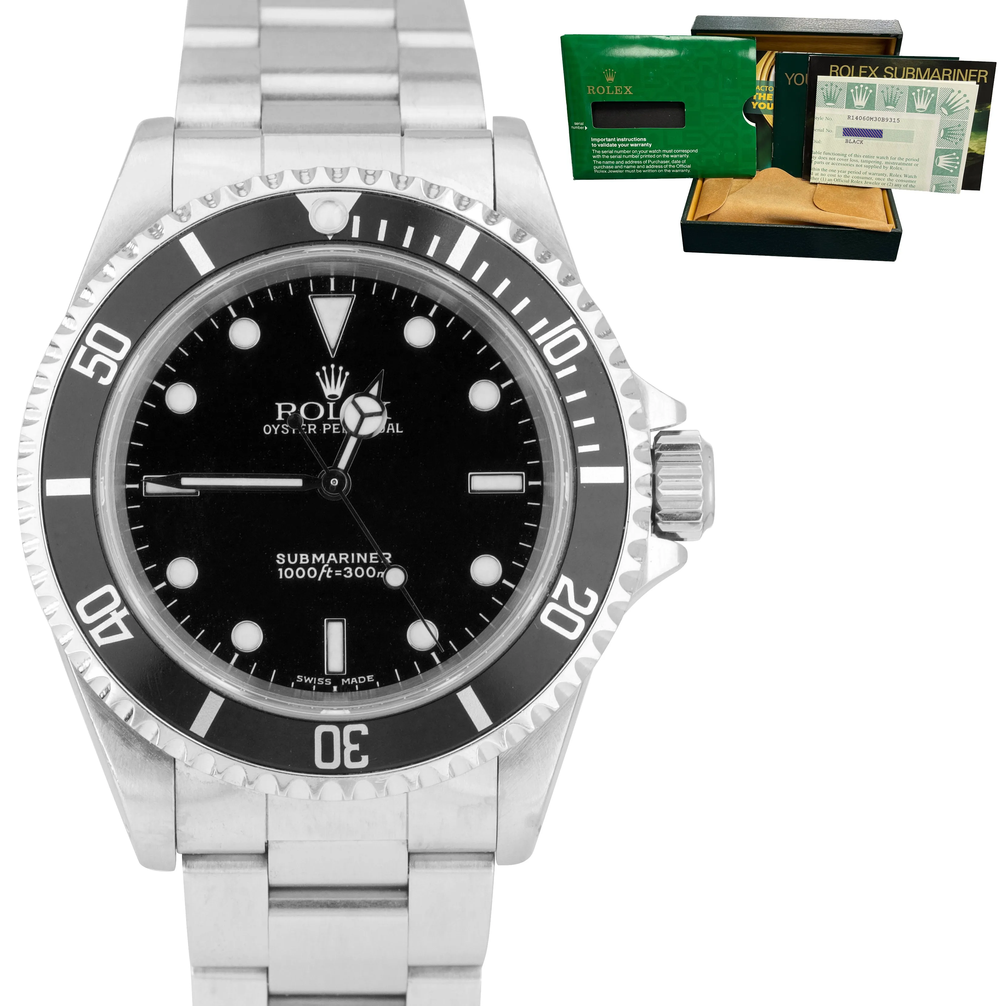 2002 Rolex Submariner No-Date Stainless Steel K Black Dive 40mm Watch 14060