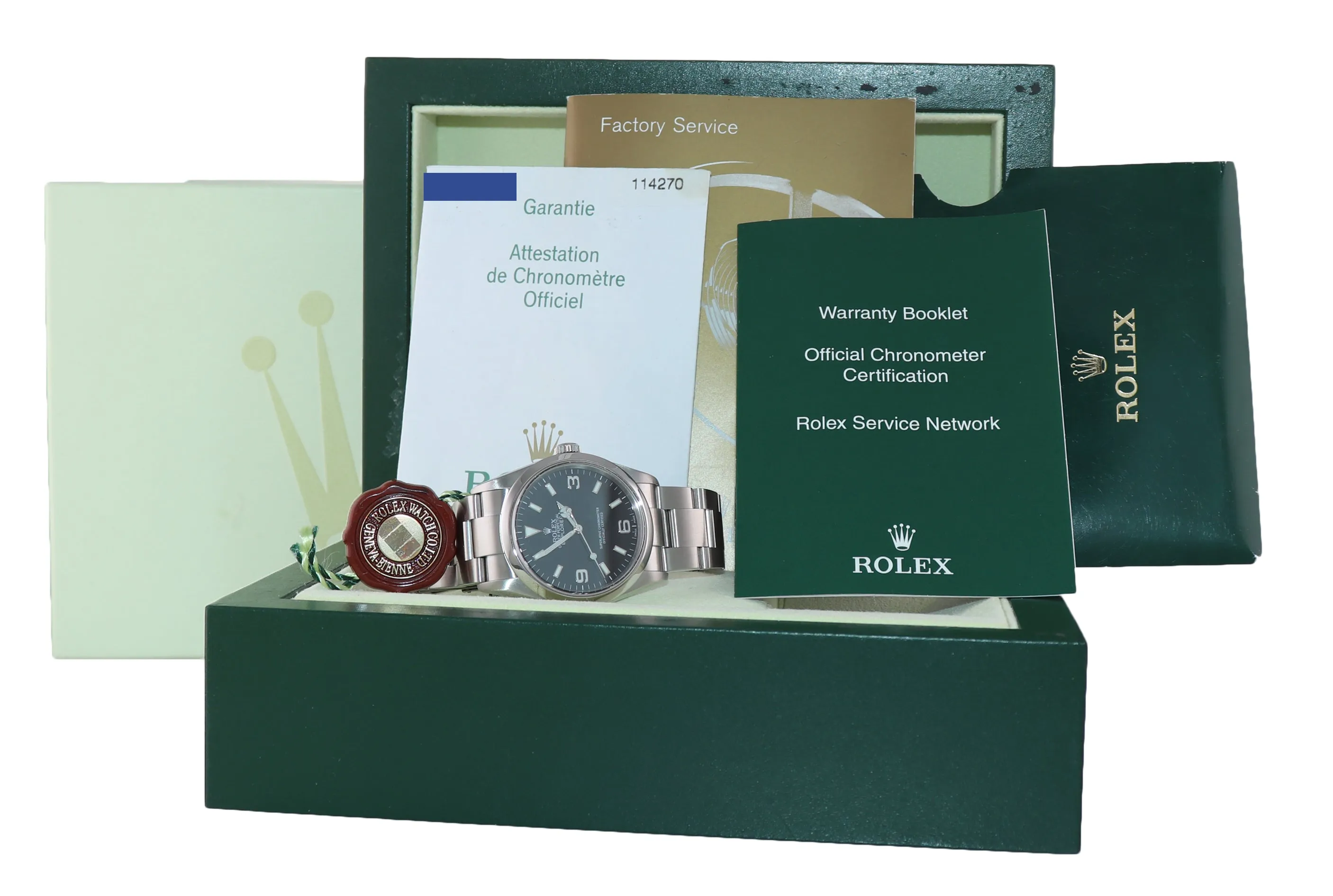 2006 PAPERS Rolex Explorer I Black 36mm 114270 Steel Black Arabic Watch Box