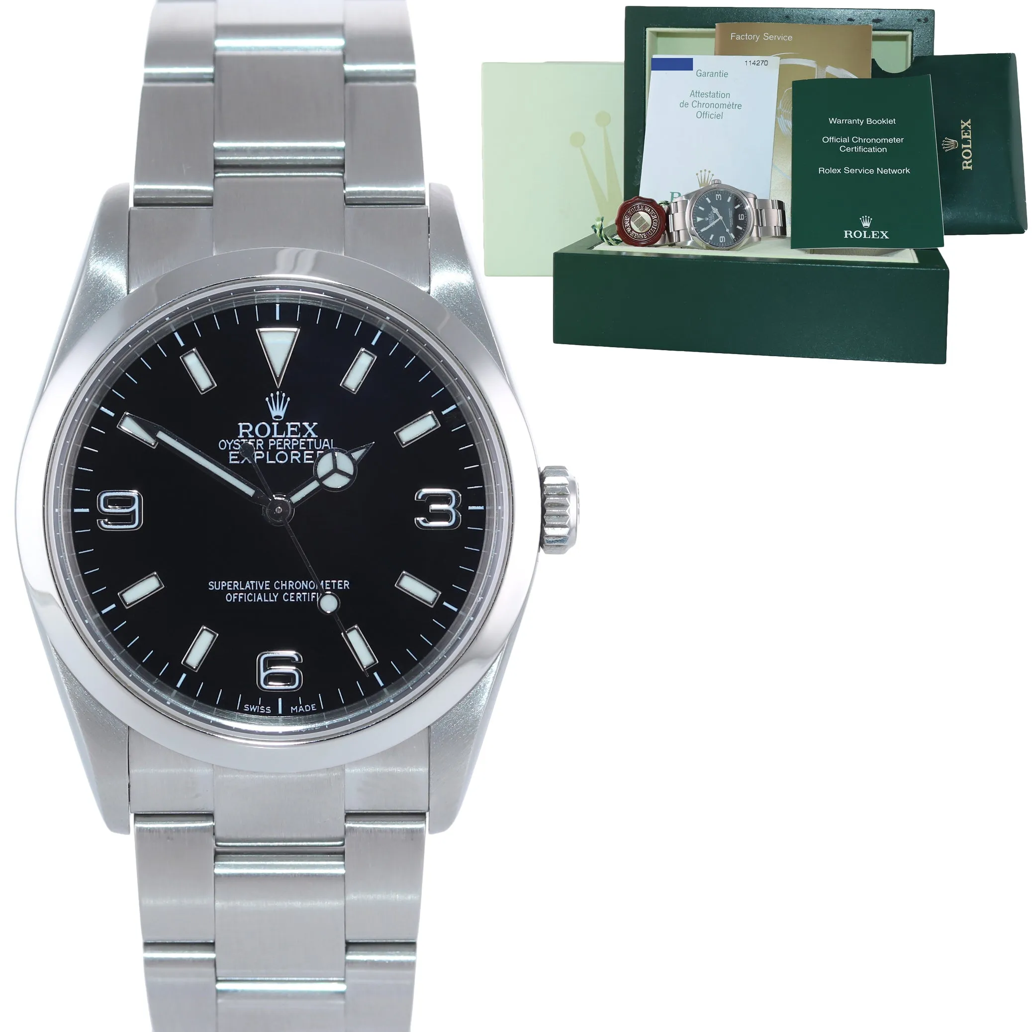 2006 PAPERS Rolex Explorer I Black 36mm 114270 Steel Black Arabic Watch Box
