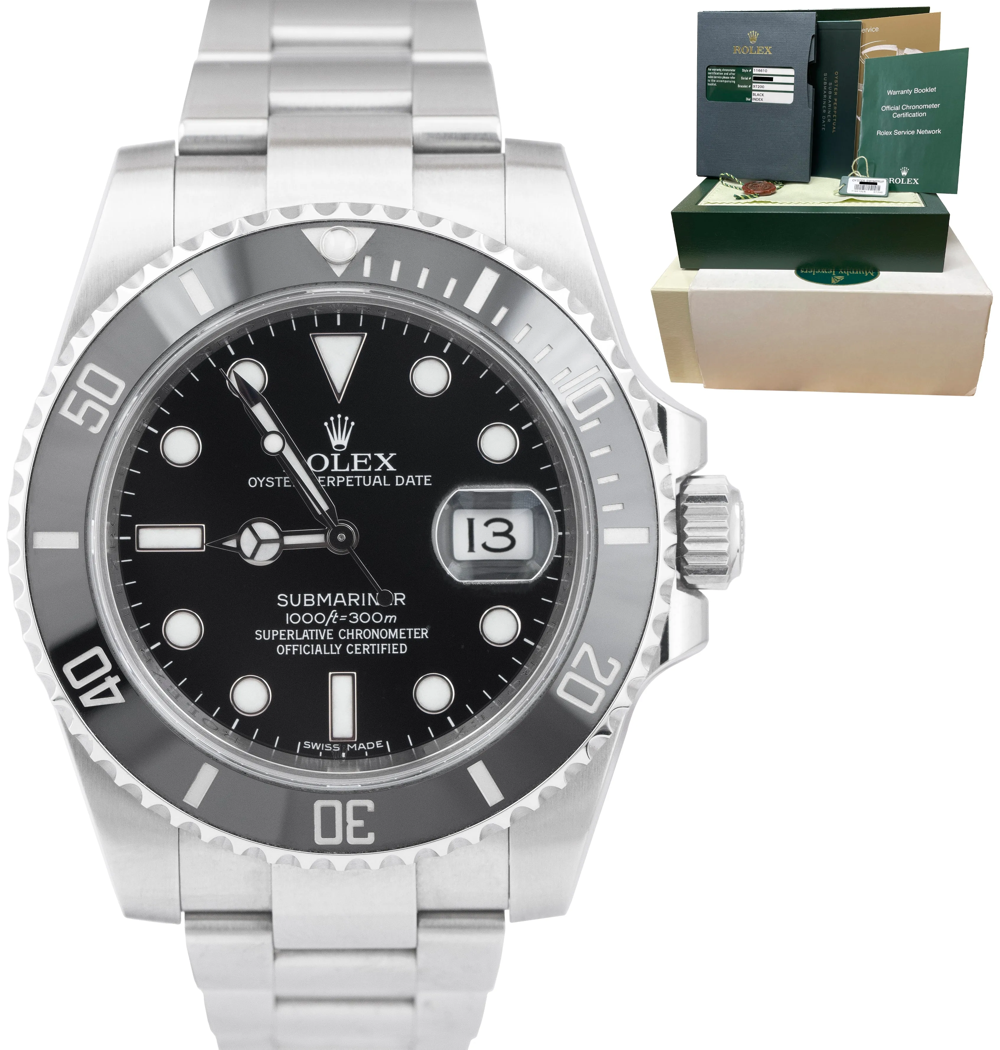 2013 Rolex Submariner Date 40mm Black Ceramic Stainless Steel 116610 LN Watch