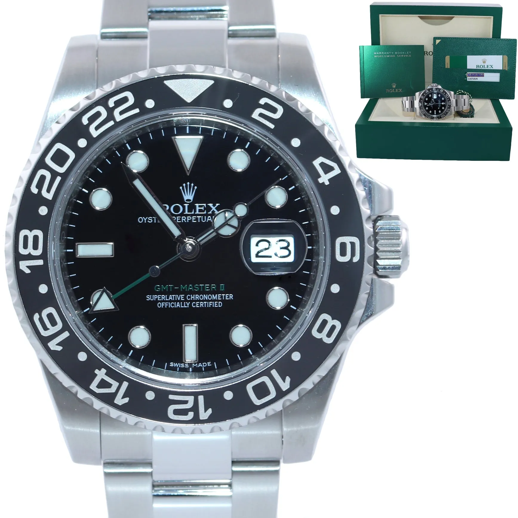2014 PAPERS MINT Rolex GMT Master II 116710LN Steel Ceramic Black Ceramic Watch