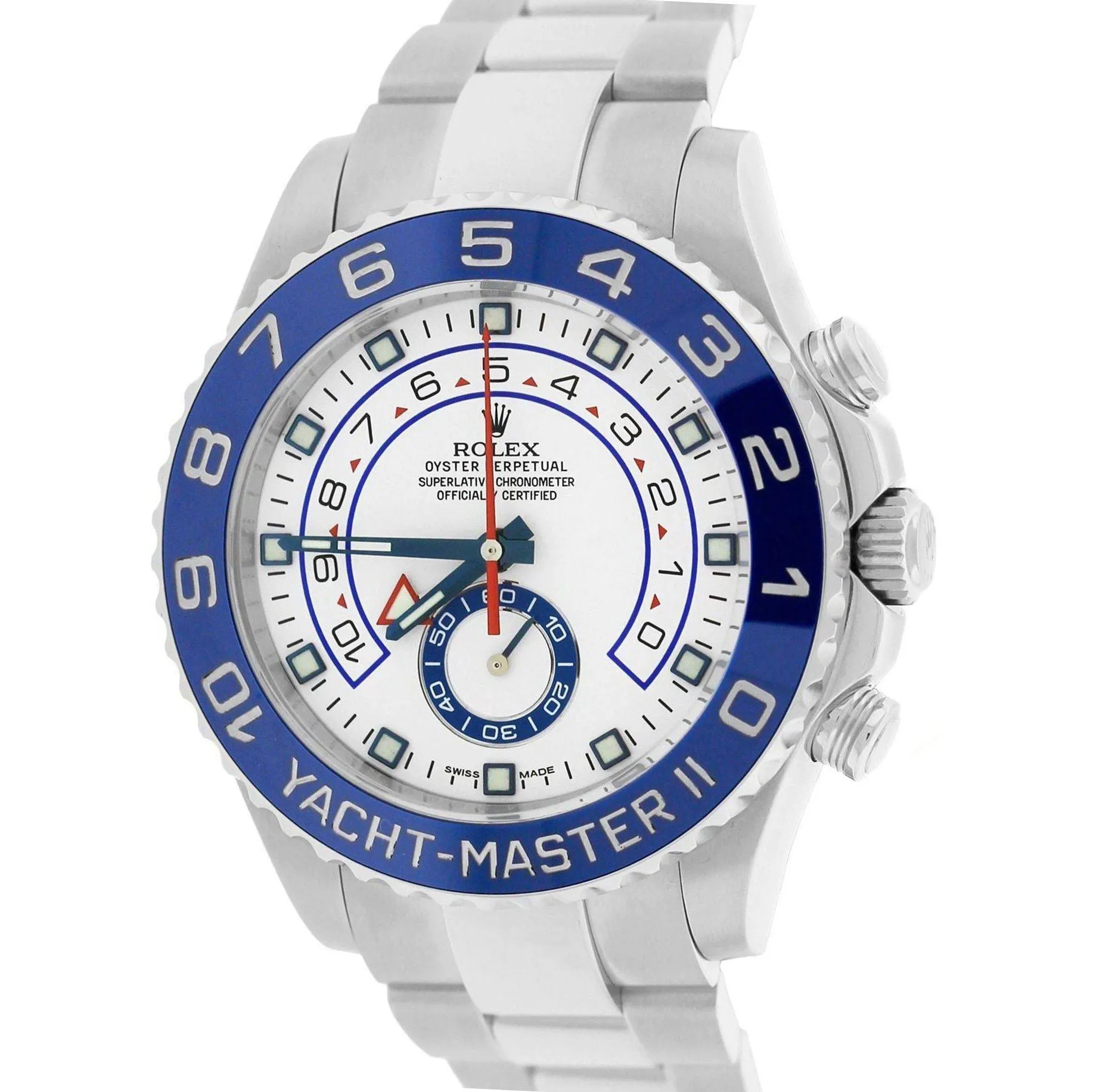 2015 Rolex Yacht-Master II 44mm Stainless White Blue Ceramic 116680 Watch B P