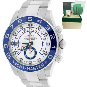 2015 Rolex Yacht-Master II 44mm Stainless White Blue Ceramic 116680 Watch B P