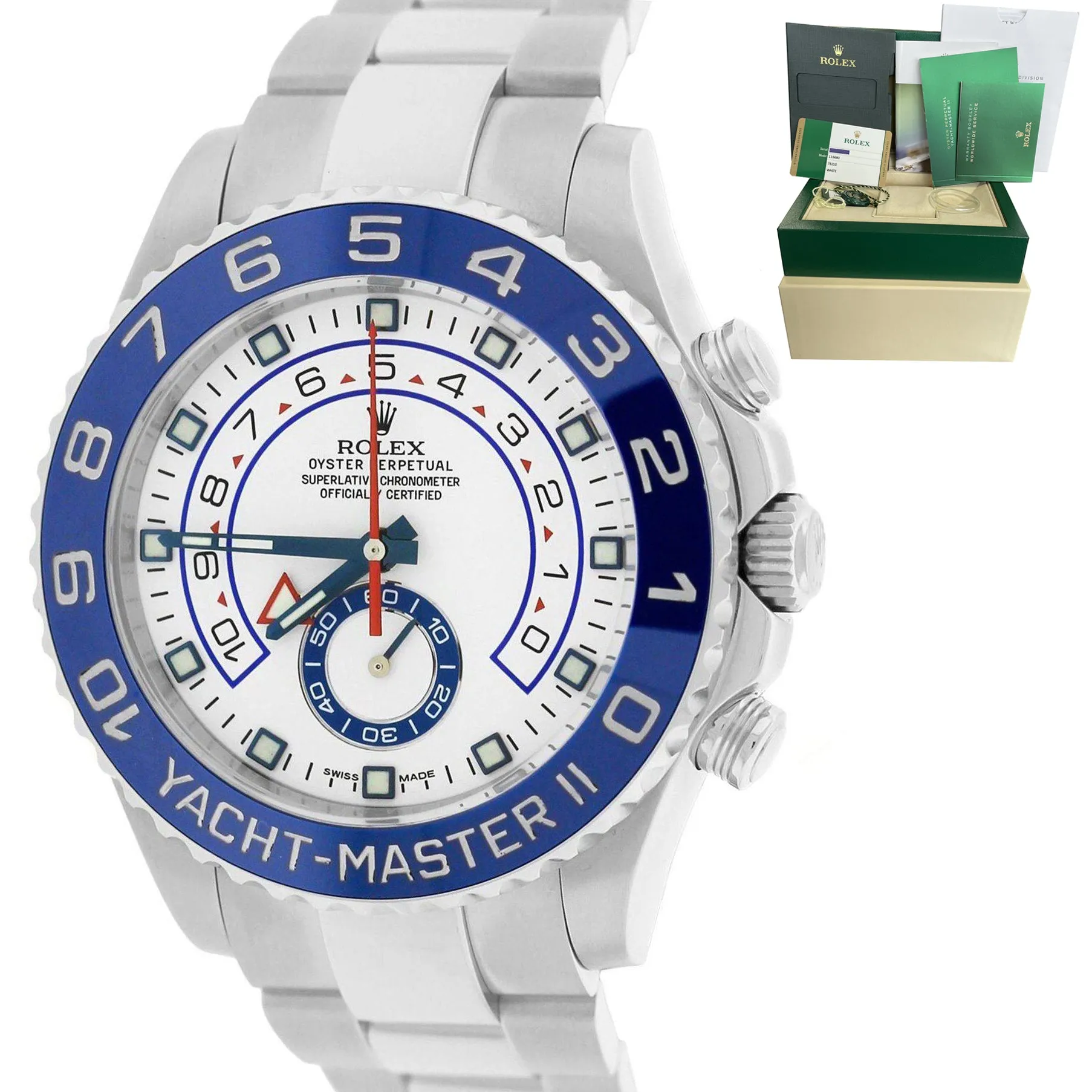2015 Rolex Yacht-Master II 44mm Stainless White Blue Ceramic 116680 Watch B P