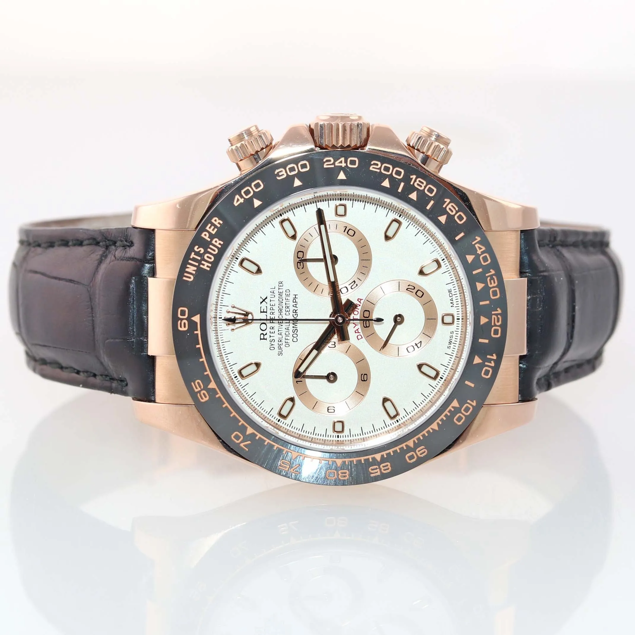 2016 Rolex Daytona Ivory Ceramic 18K Rose Gold 40mm 116515 Watch Leather Box