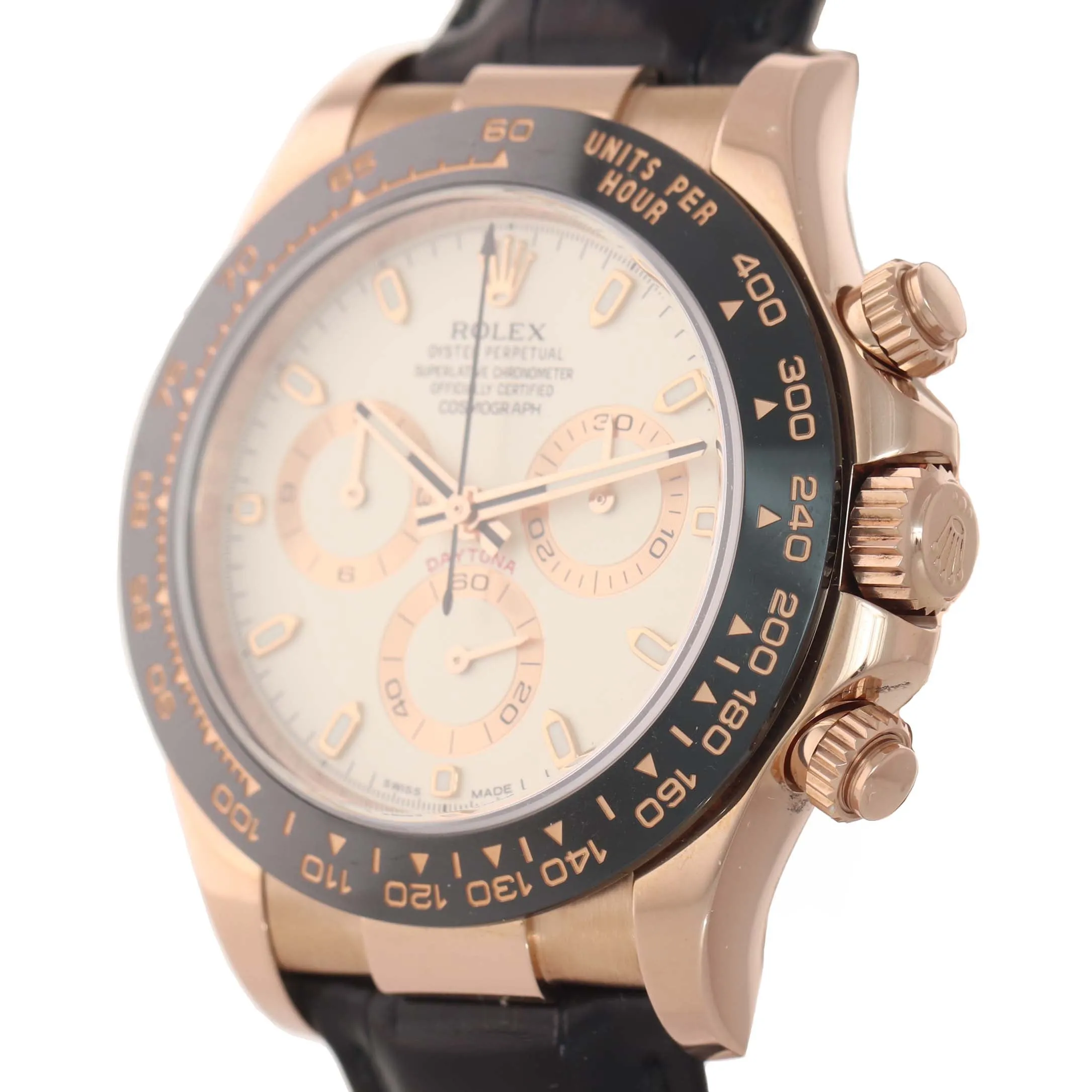 2016 Rolex Daytona Ivory Ceramic 18K Rose Gold 40mm 116515 Watch Leather Box