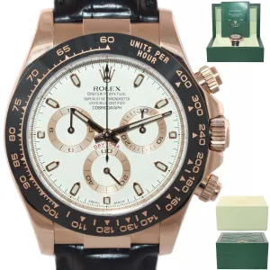 2016 Rolex Daytona Ivory Ceramic 18K Rose Gold 40mm 116515 Watch Leather Box