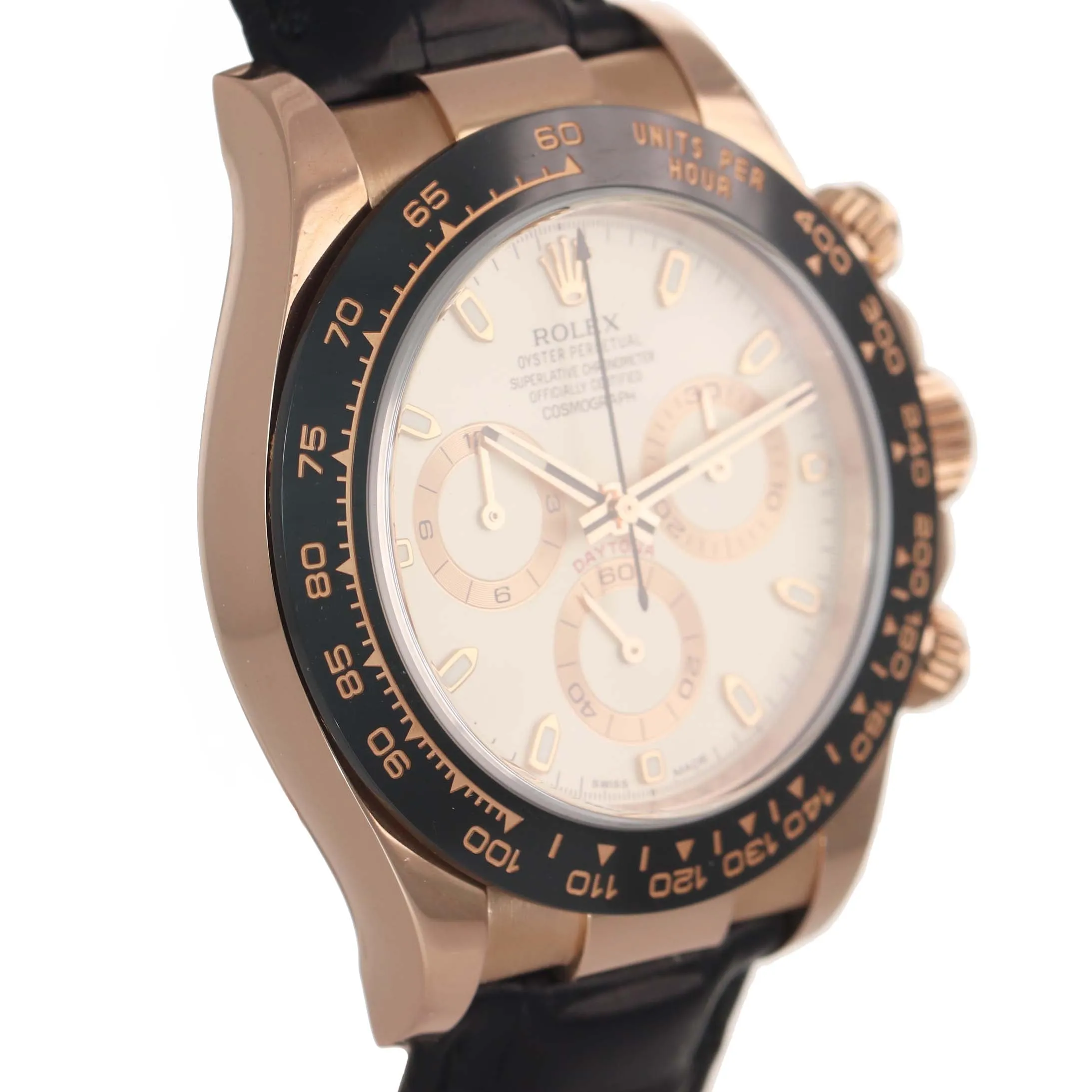 2016 Rolex Daytona Ivory Ceramic 18K Rose Gold 40mm 116515 Watch Leather Box