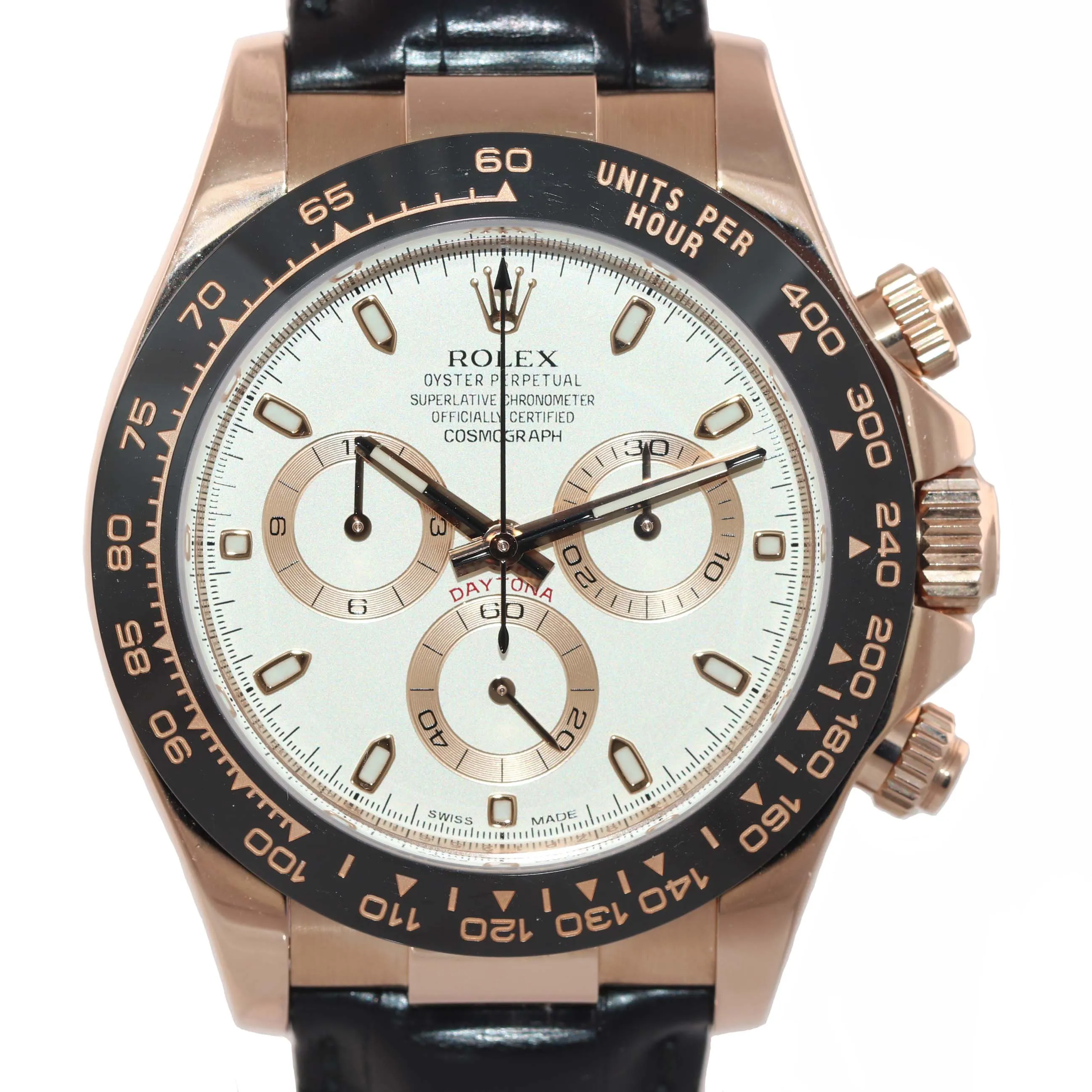 2016 Rolex Daytona Ivory Ceramic 18K Rose Gold 40mm 116515 Watch Leather Box