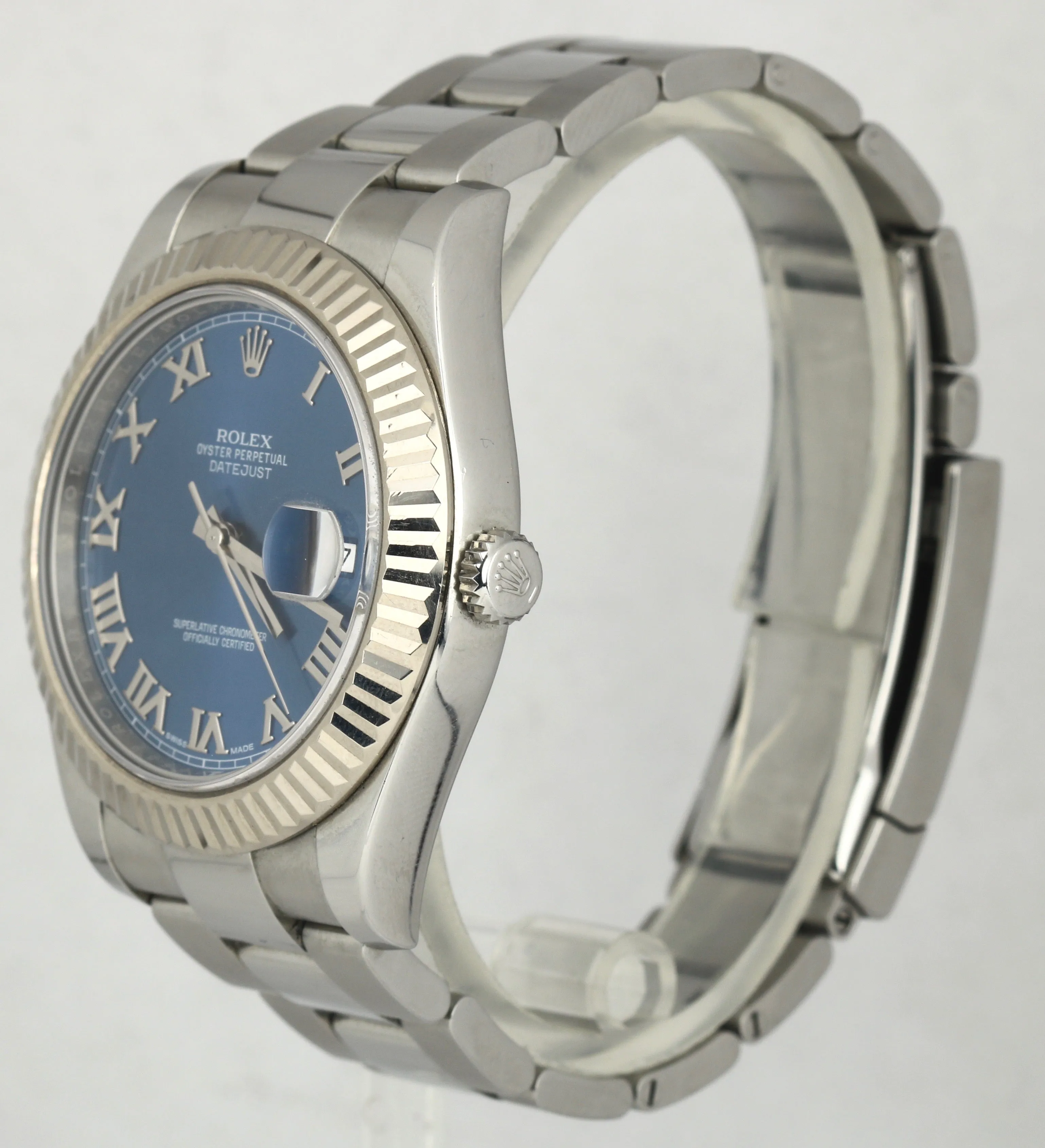 2017 Rolex DateJust II 41MM Blue Azurro Roman 116334 Steel 18K White Gold Watch