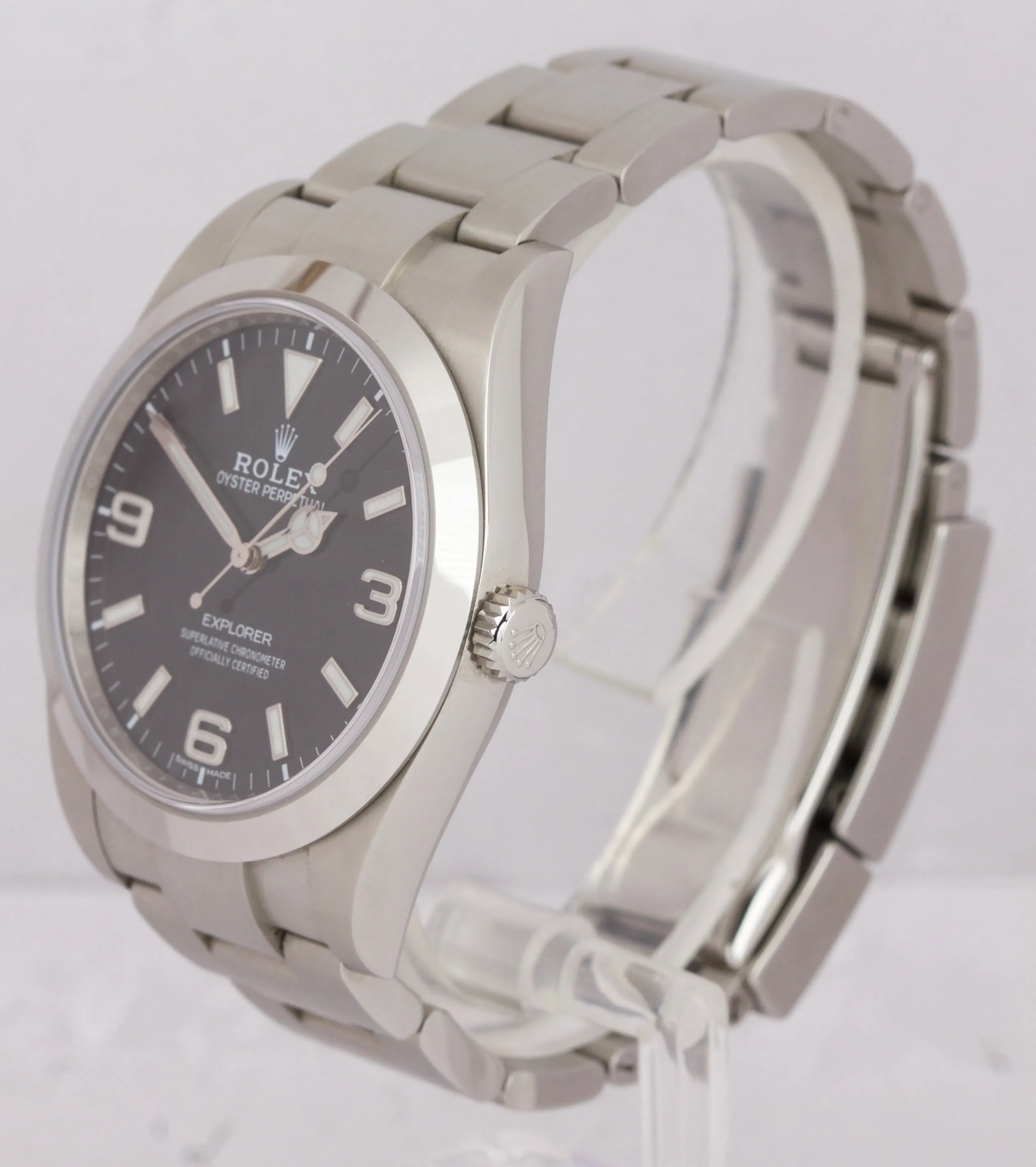2018 BOX PAPERS MINT Rolex Explorer I Black FULL LUME 39mm 214270 Steel Watch