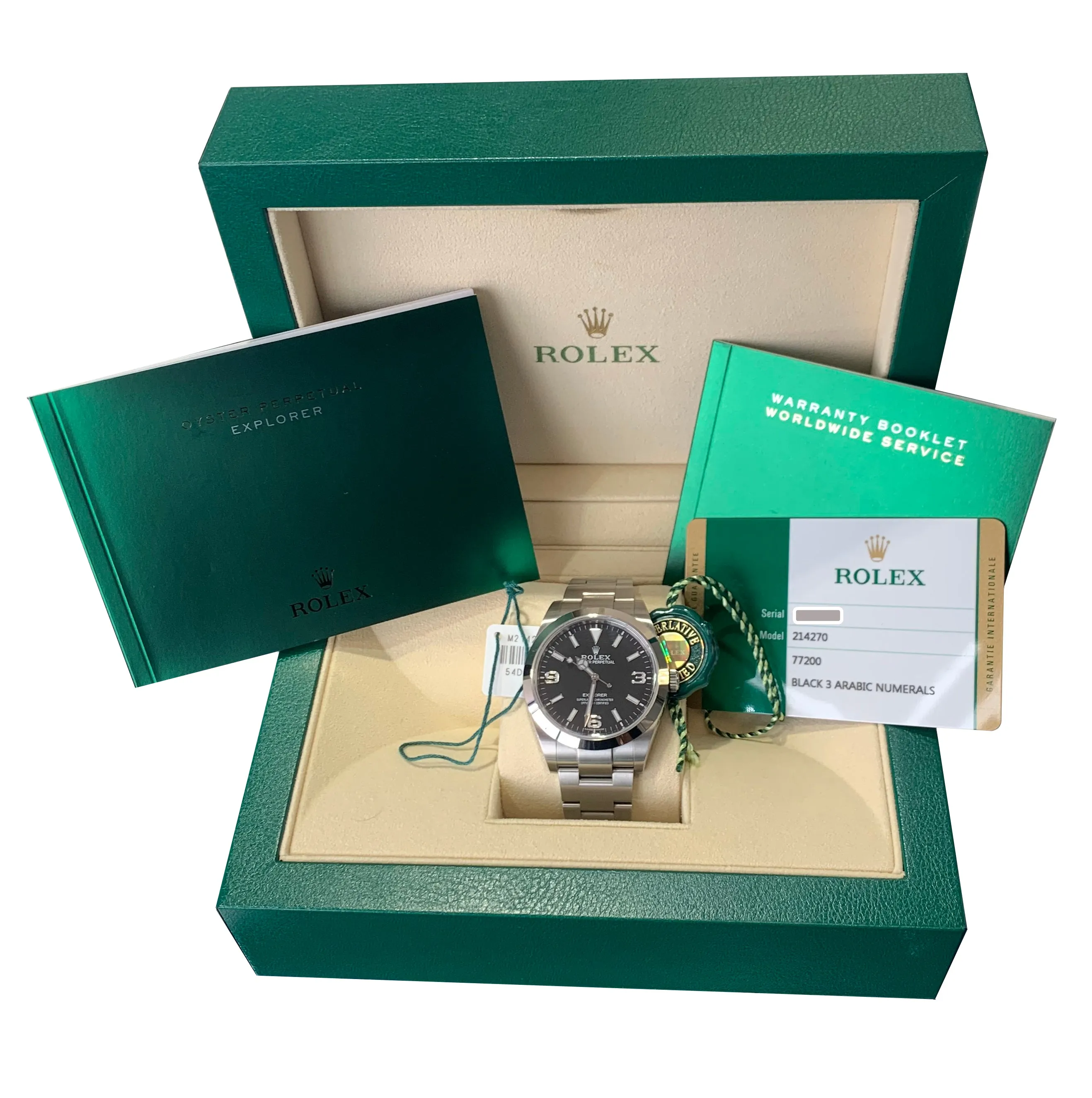 2018 BOX PAPERS MINT Rolex Explorer I Black FULL LUME 39mm 214270 Steel Watch
