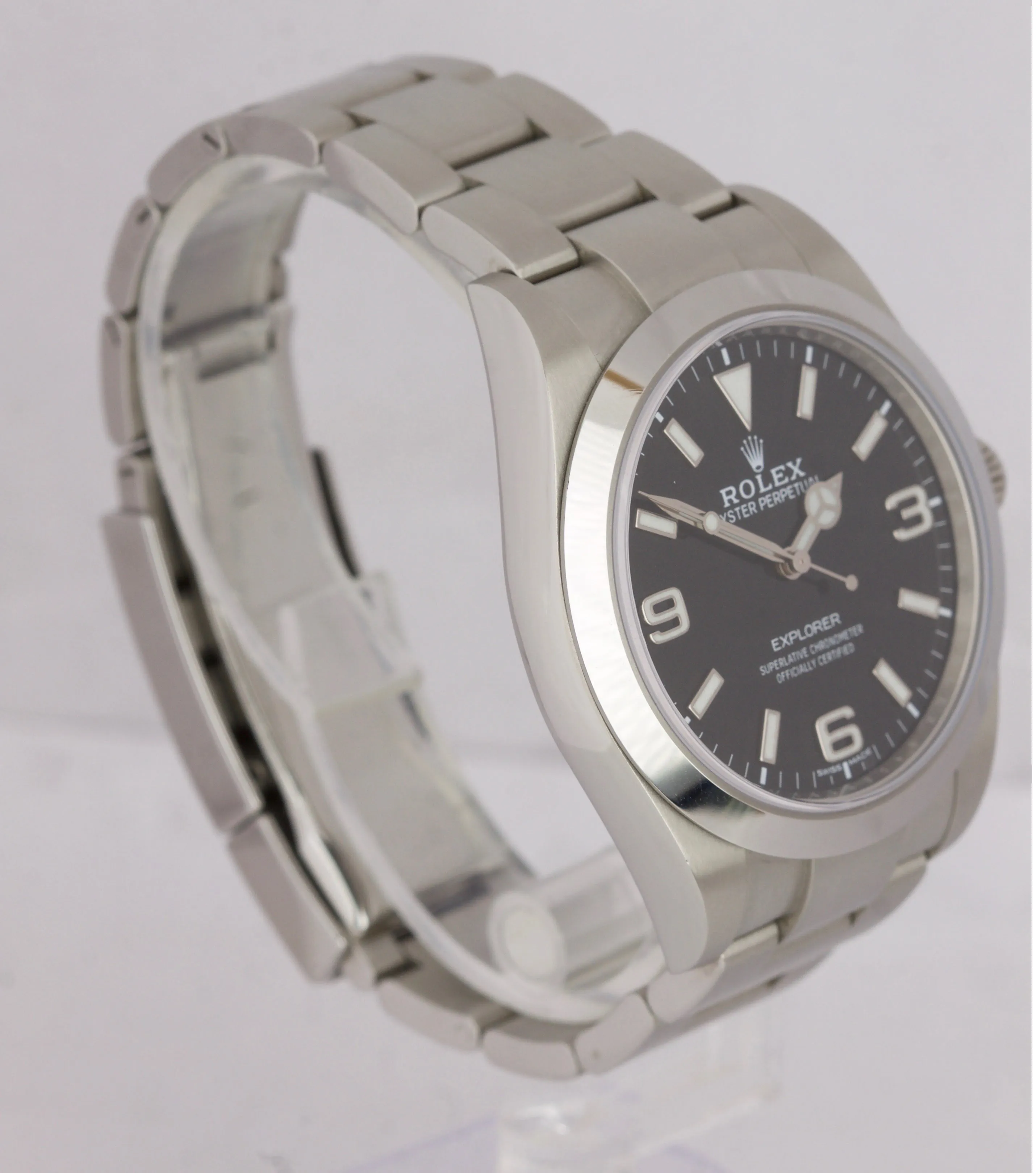 2018 BOX PAPERS MINT Rolex Explorer I Black FULL LUME 39mm 214270 Steel Watch