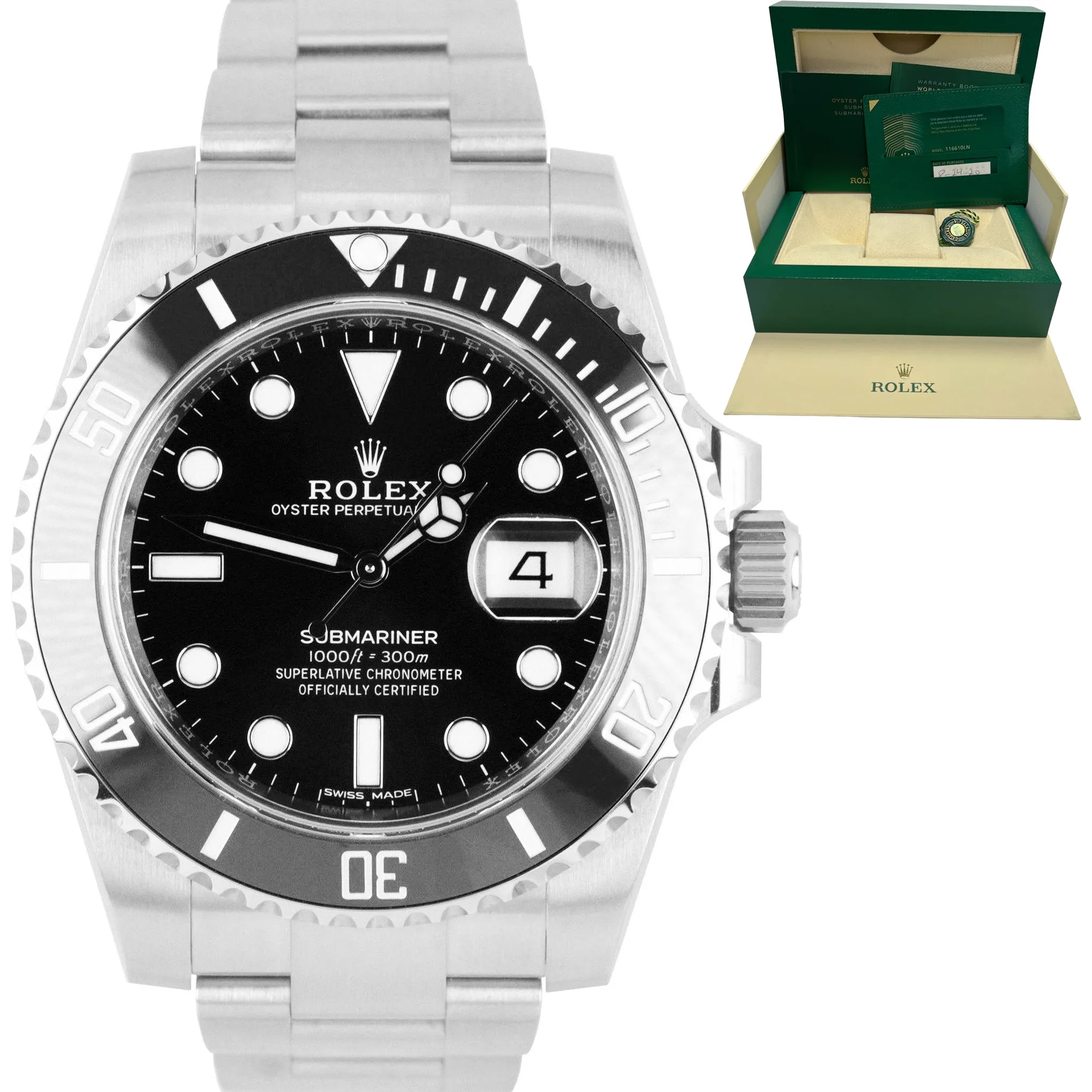 2020 MINT NEW CARD Rolex Submariner Date 40mm Black Ceramic Stainless 116610 LN