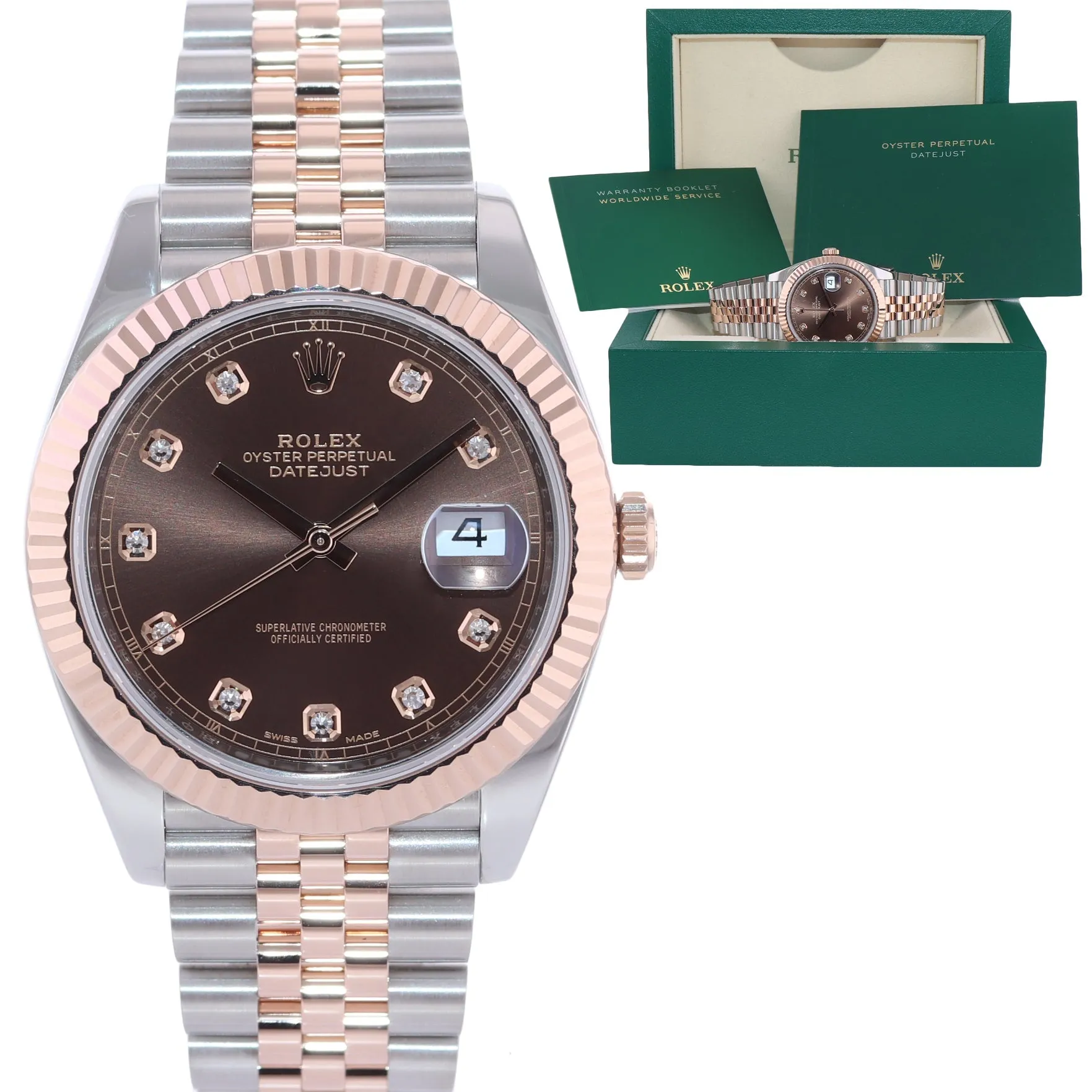2020 Rolex DateJust 41 126331 Chocolate Diamond Rose Gold Two-Tone Jubilee Watch