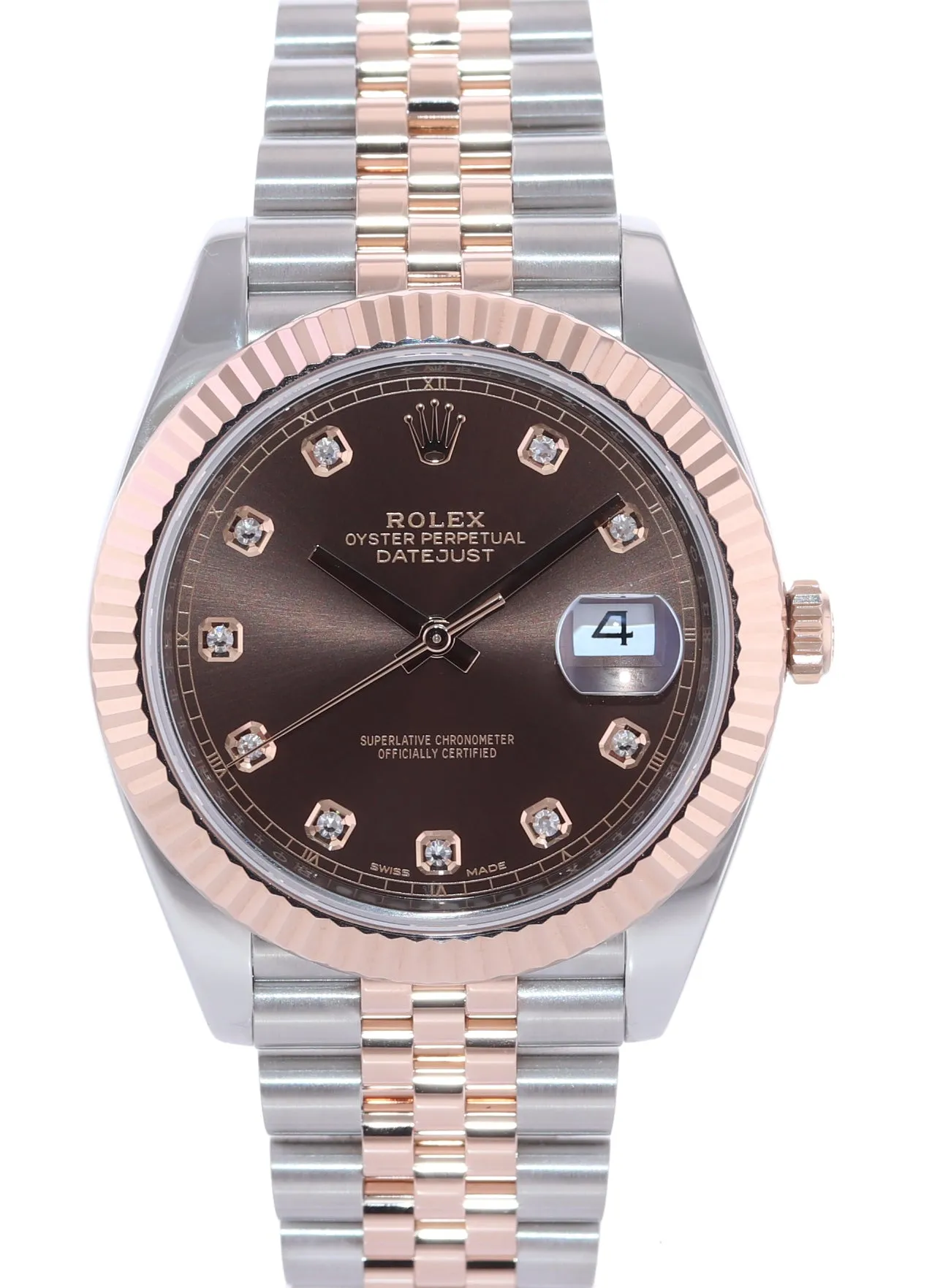 2020 Rolex DateJust 41 126331 Chocolate Diamond Rose Gold Two-Tone Jubilee Watch