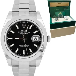 2020 Rolex DateJust 41 Black 41mm Smooth Stainless Steel Oyster Watch 126300 B P