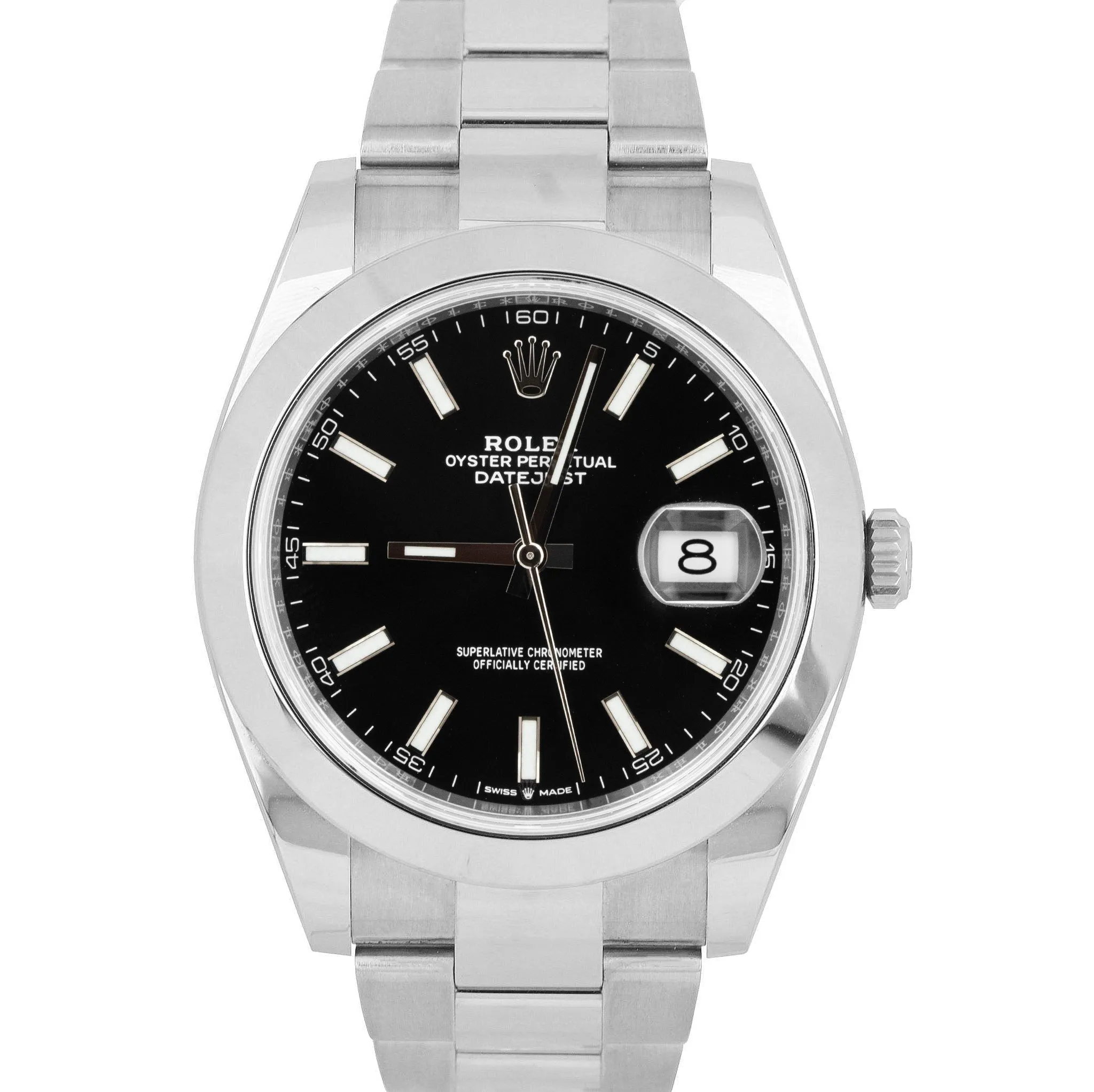 2020 Rolex DateJust 41 Black 41mm Smooth Stainless Steel Oyster Watch 126300 B P