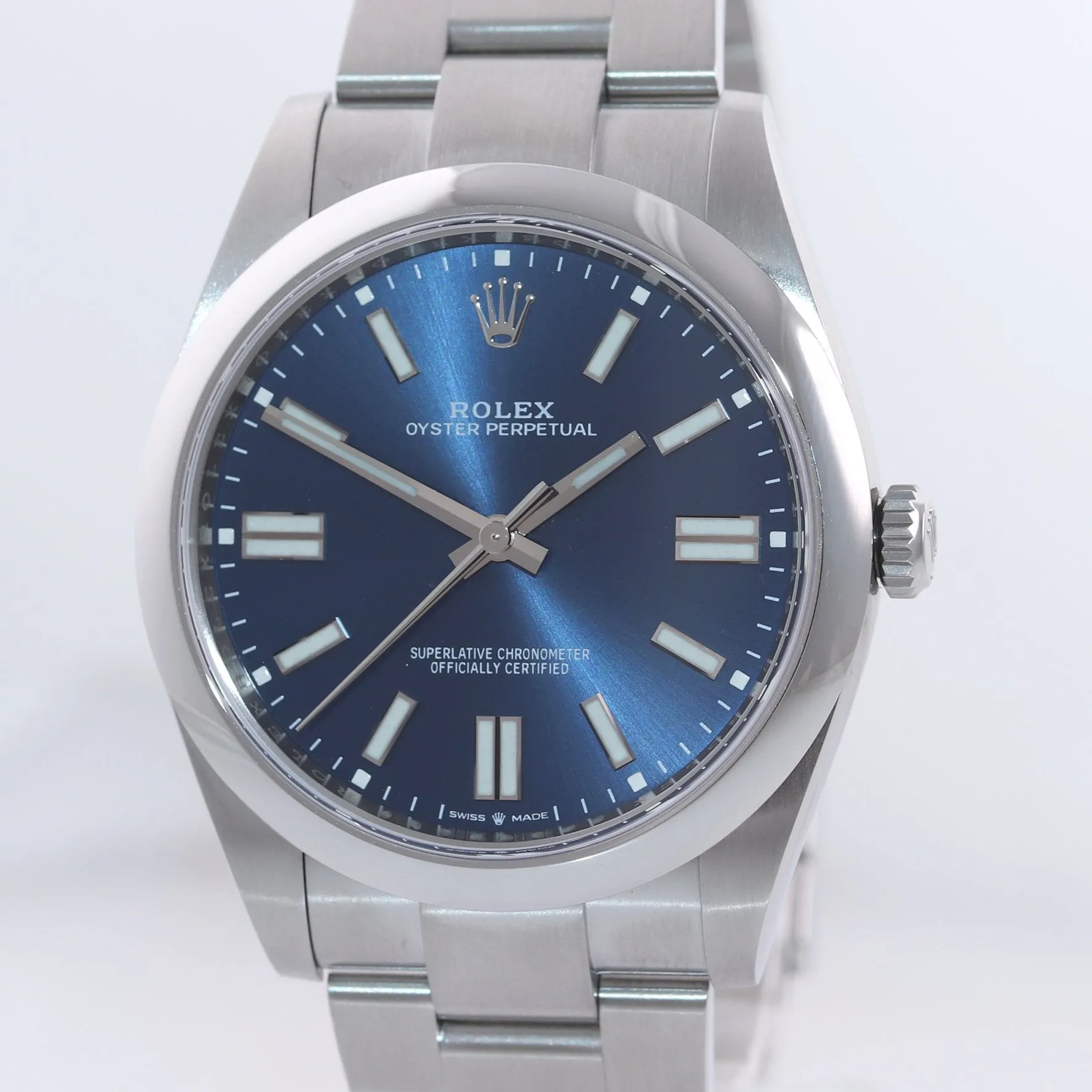 2021 PAPERS Rolex Oyster Perpetual 41mm Blue Stick Oyster Watch 124300 Box
