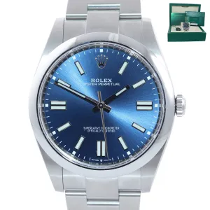 2021 PAPERS Rolex Oyster Perpetual 41mm Blue Stick Oyster Watch 124300 Box