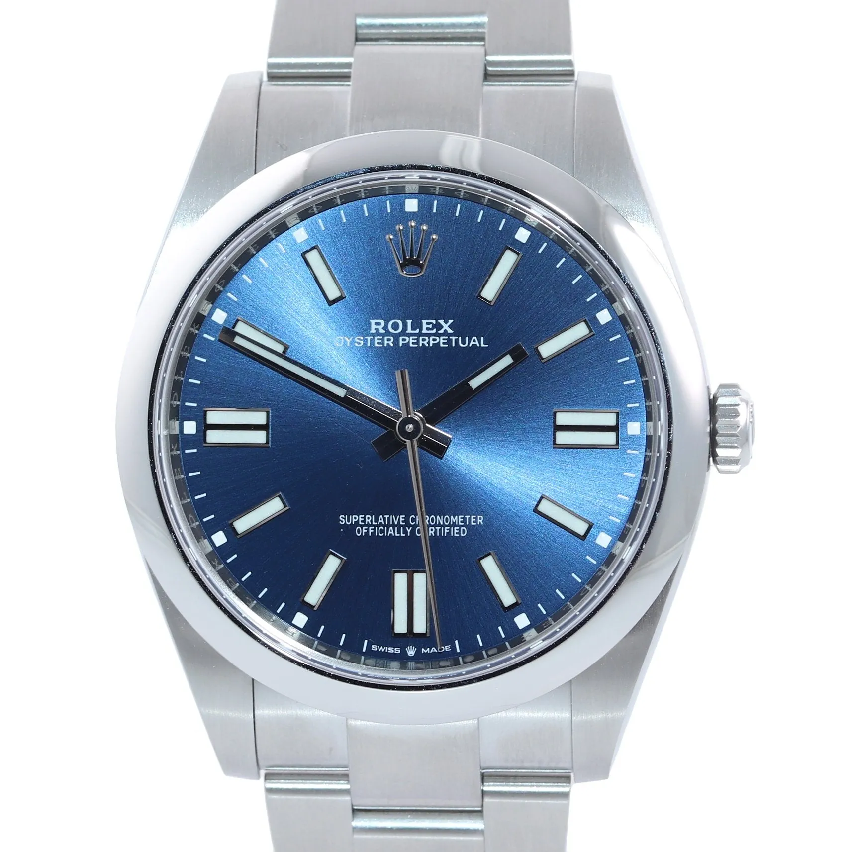 2021 PAPERS Rolex Oyster Perpetual 41mm Blue Stick Oyster Watch 124300 Box