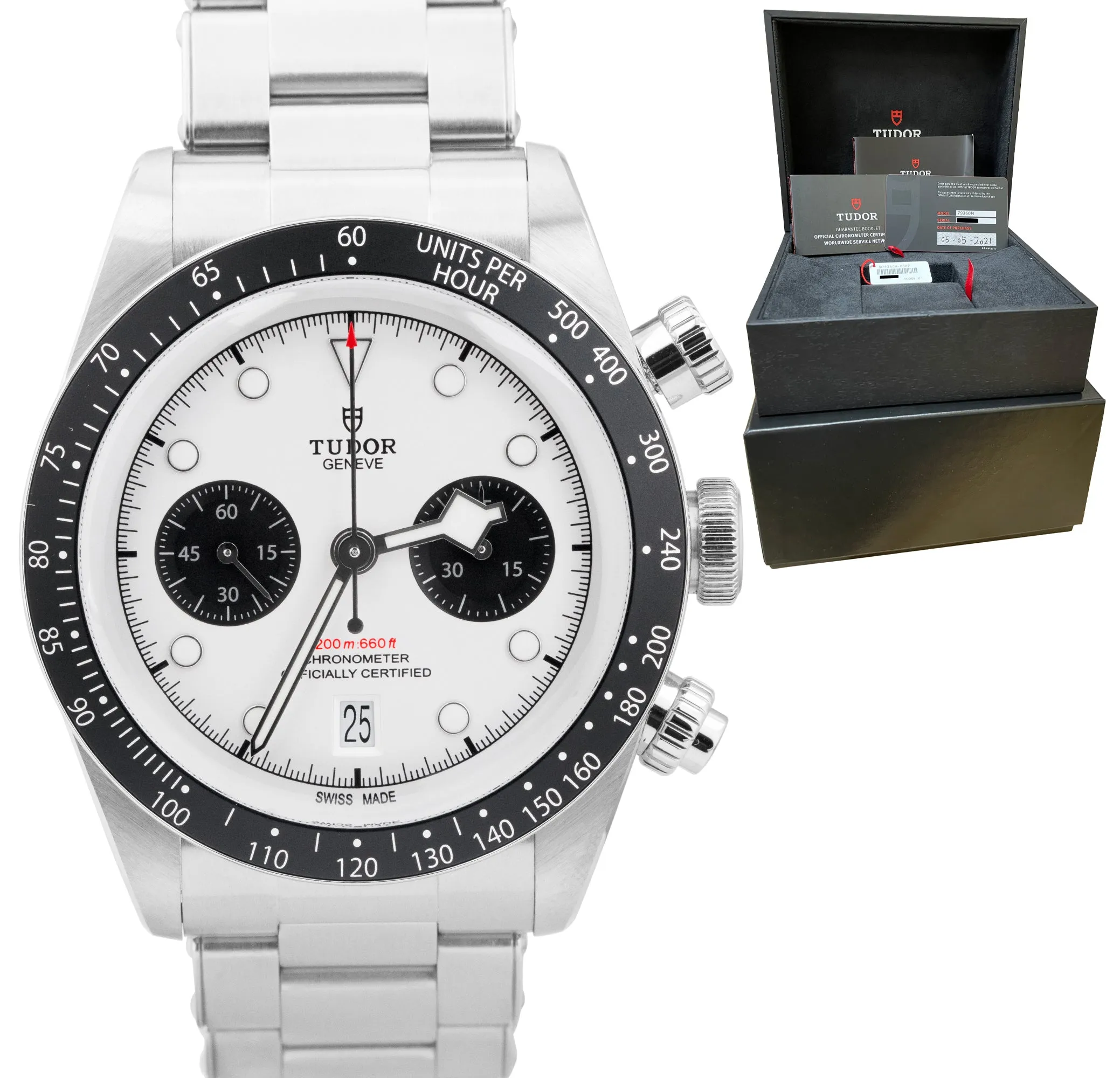 2021 Tudor Black Bay Chrono 41mm White Panda Stainless Steel Watch 79360N B P