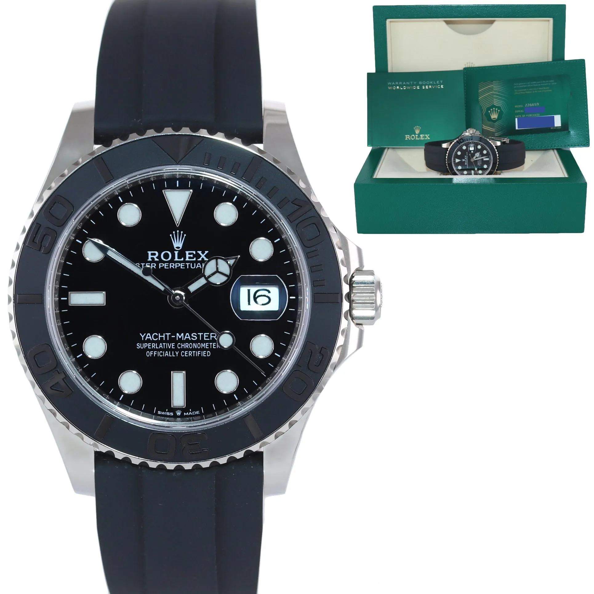 2022 PAPERS Rolex Yacht-Master 226659 White Gold 42mm Oysterflex Watch Box
