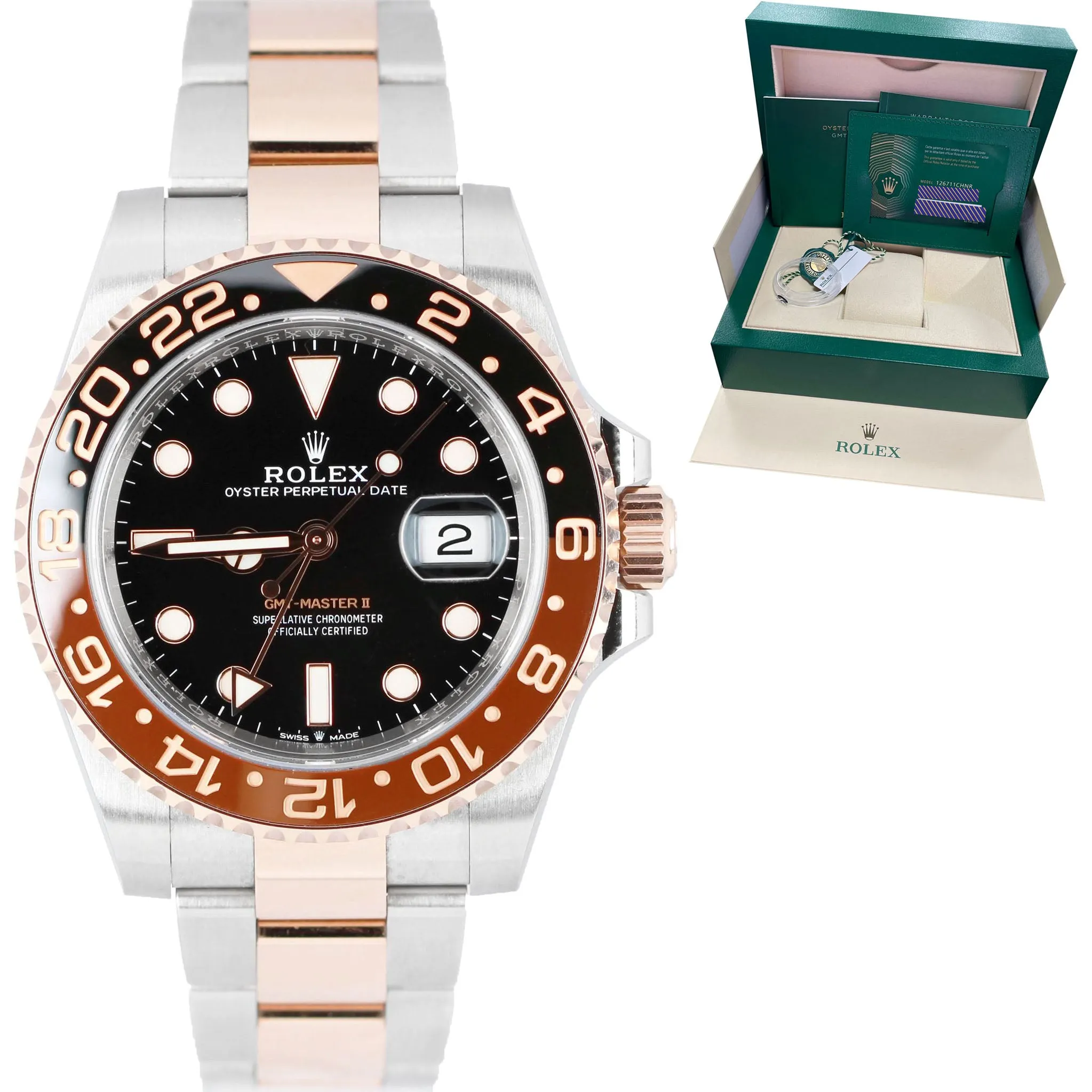 2022 Rolex GMT-Master II Two-Tone Root Beer Rose 40mm 126711 CHNR Watch B&P