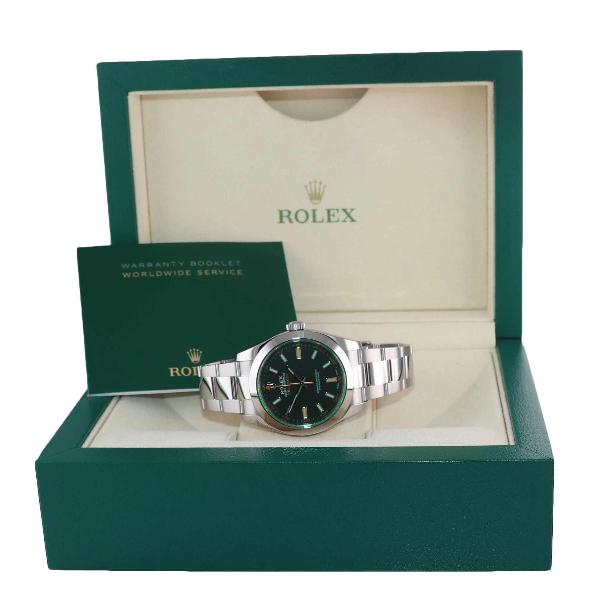 2022 Rolex Milgauss 116400 Steel Green Black Anti-Magnetic Steel 40mm Watch Box