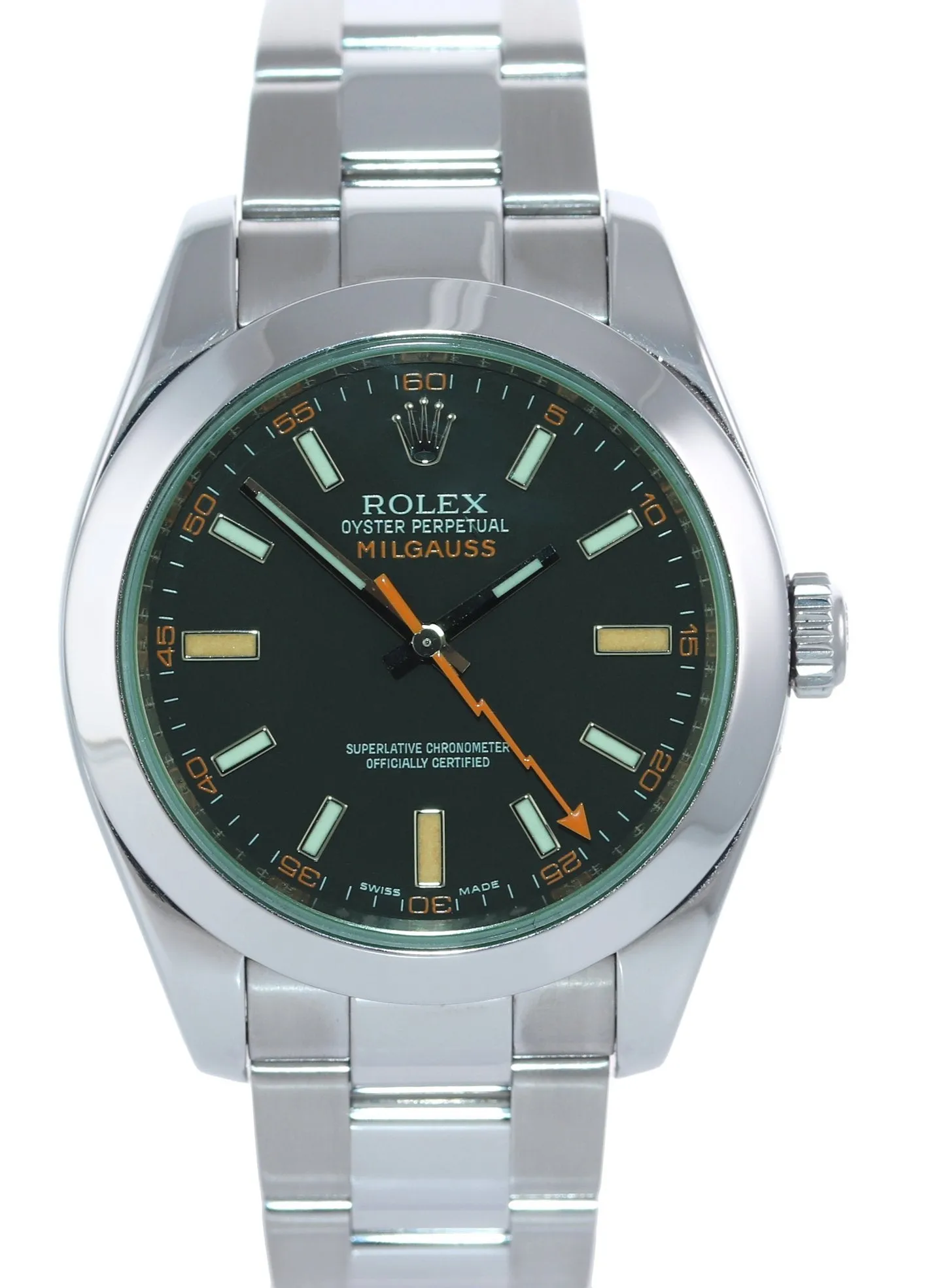 2022 Rolex Milgauss 116400 Steel Green Black Anti-Magnetic Steel 40mm Watch Box