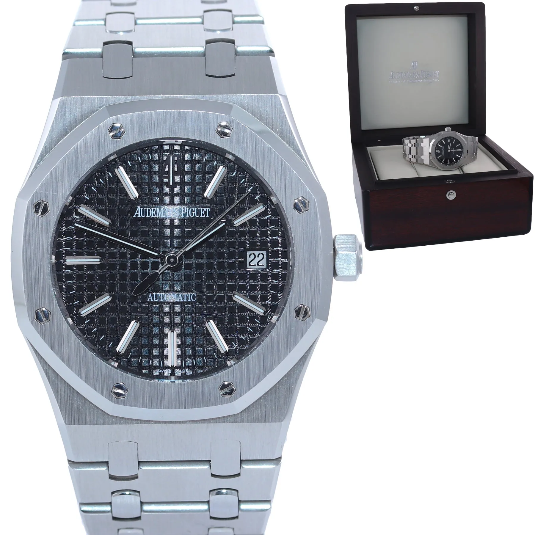 2022 Service Audemars Piguet Royal Oak Black 39mm Steel 15300 Date Watch Box
