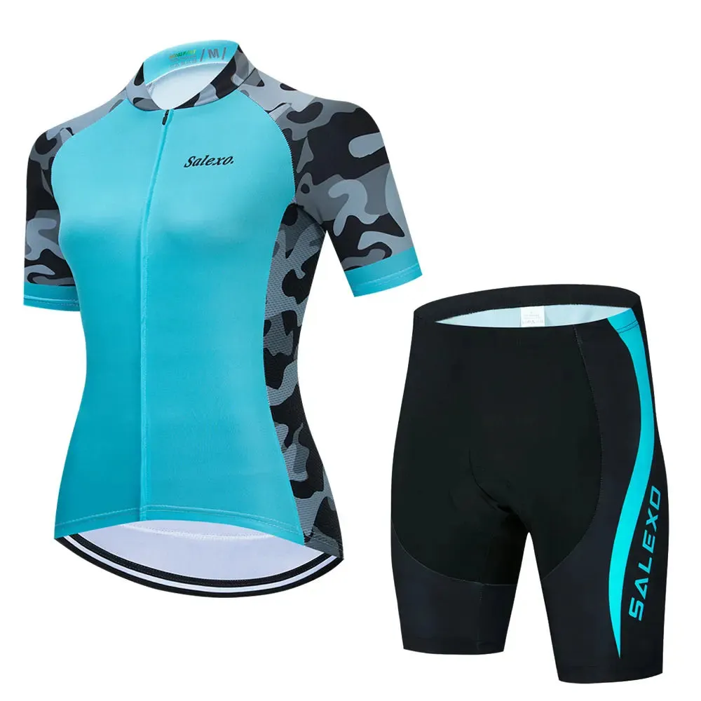 2023 Salexo Women Cycling Jersey Short Sleeve Set Summer Maillot 19D Bib Shorts Bicycle Clothes Sportwear MTB Cycling Clothing