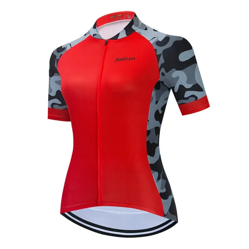 2023 Salexo Women Cycling Jersey Short Sleeve Set Summer Maillot 19D Bib Shorts Bicycle Clothes Sportwear MTB Cycling Clothing