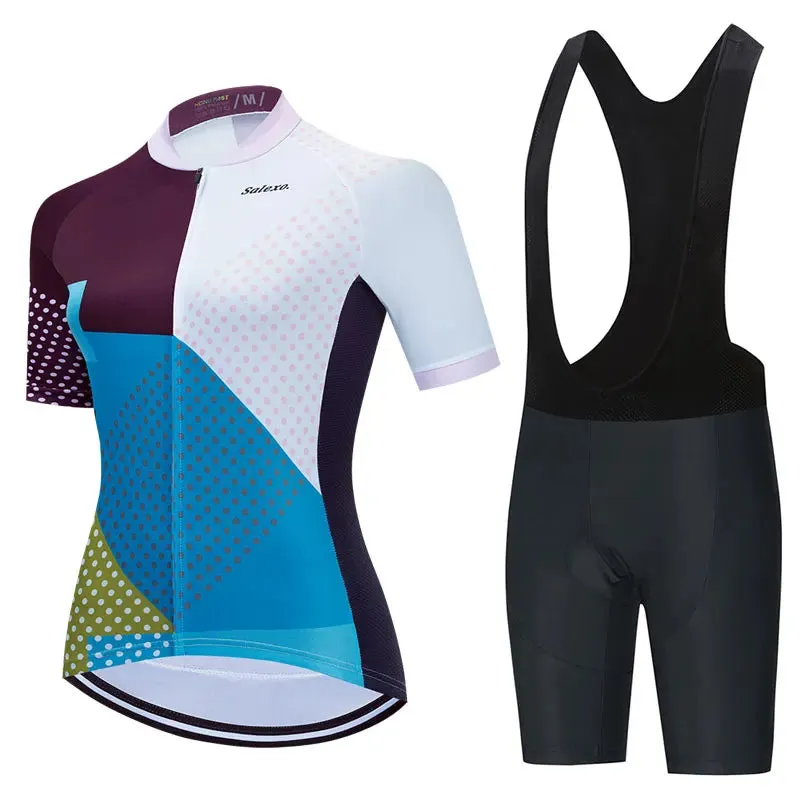 2023 Salexo Women Cycling Jersey Short Sleeve Set Summer Maillot 19D Bib Shorts Bicycle Clothes Sportwear MTB Cycling Clothing