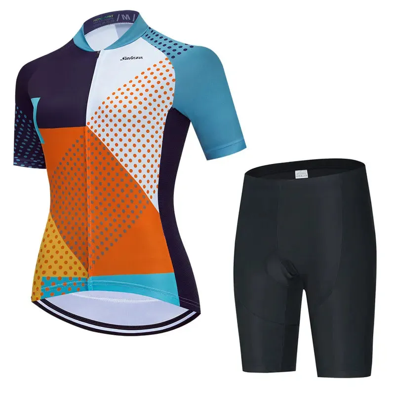 2023 Salexo Women Cycling Jersey Short Sleeve Set Summer Maillot 19D Bib Shorts Bicycle Clothes Sportwear MTB Cycling Clothing