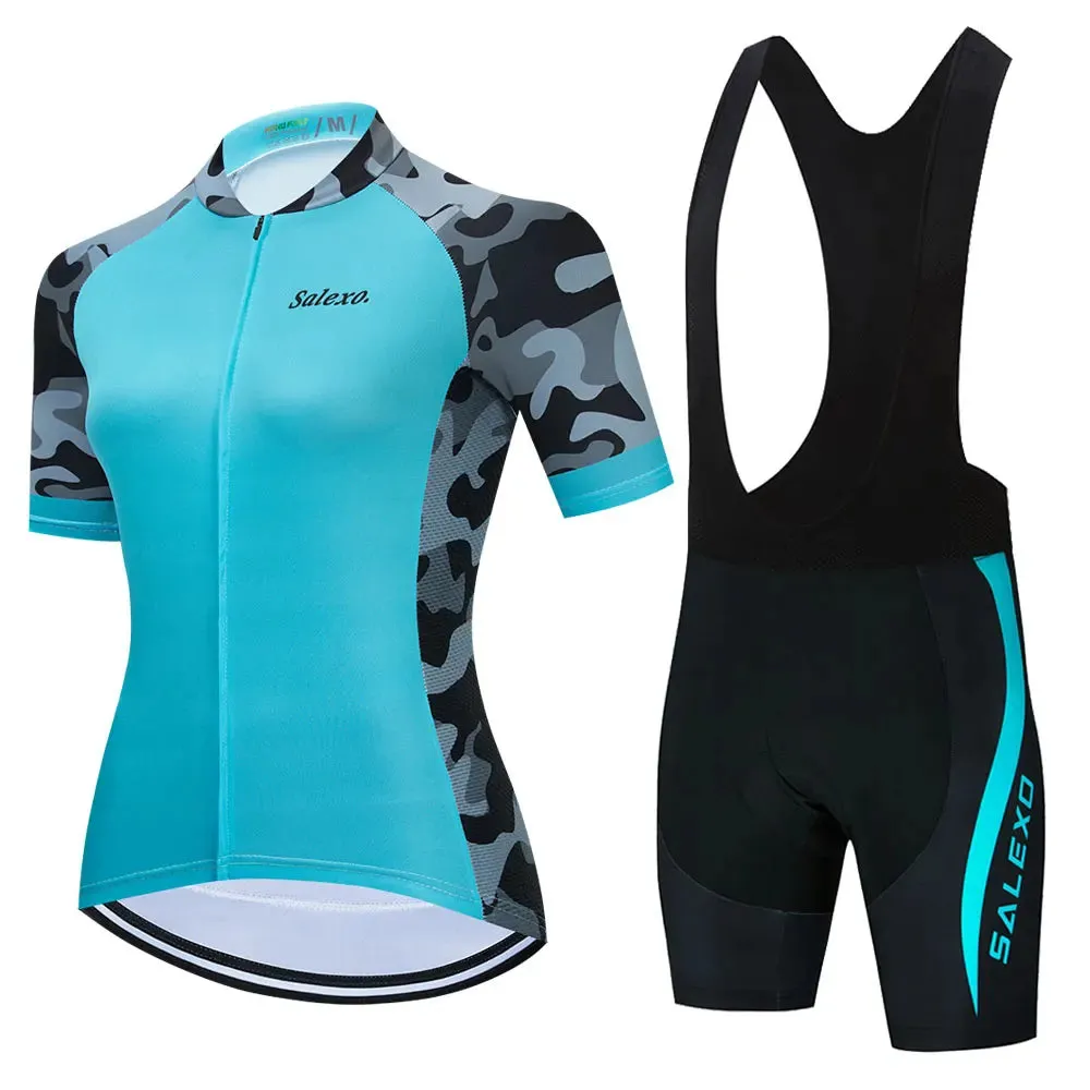 2023 Salexo Women Cycling Jersey Short Sleeve Set Summer Maillot 19D Bib Shorts Bicycle Clothes Sportwear MTB Cycling Clothing
