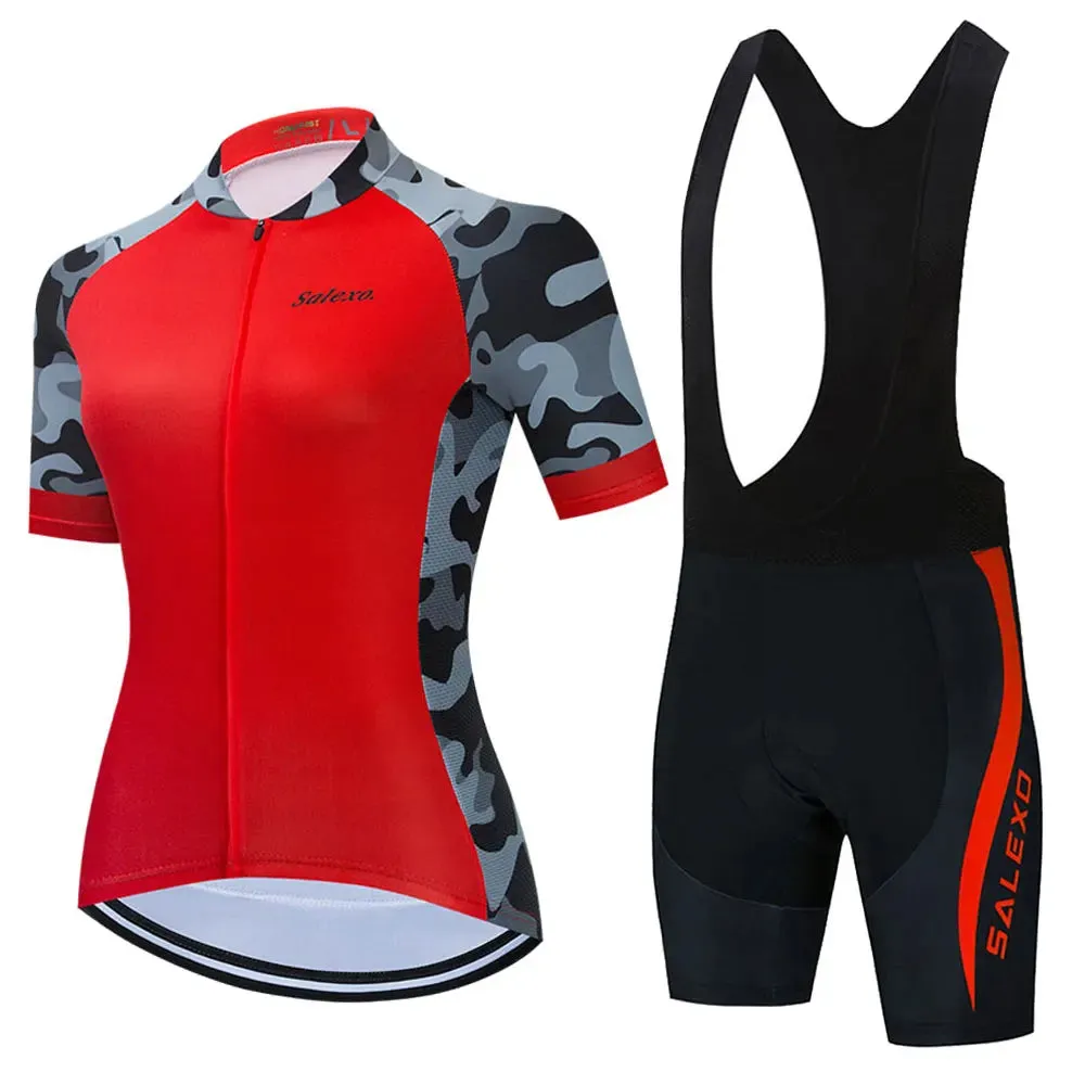 2023 Salexo Women Cycling Jersey Short Sleeve Set Summer Maillot 19D Bib Shorts Bicycle Clothes Sportwear MTB Cycling Clothing