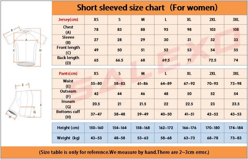 2023 Salexo Women Cycling Jersey Short Sleeve Set Summer Maillot 19D Bib Shorts Bicycle Clothes Sportwear MTB Cycling Clothing