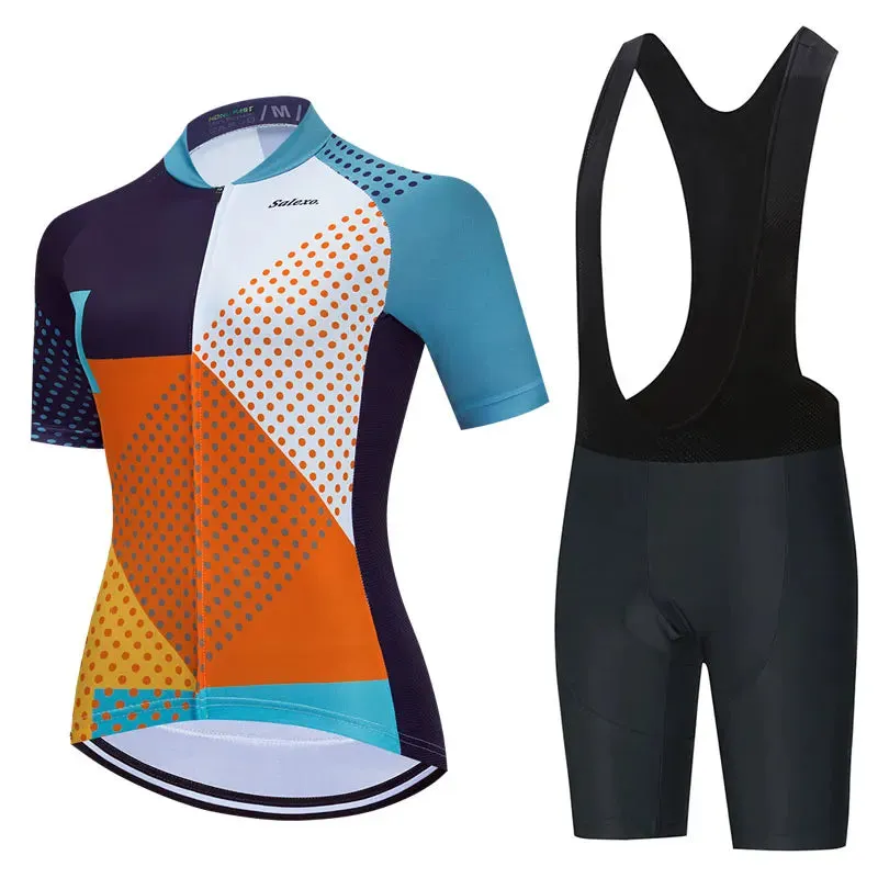 2023 Salexo Women Cycling Jersey Short Sleeve Set Summer Maillot 19D Bib Shorts Bicycle Clothes Sportwear MTB Cycling Clothing