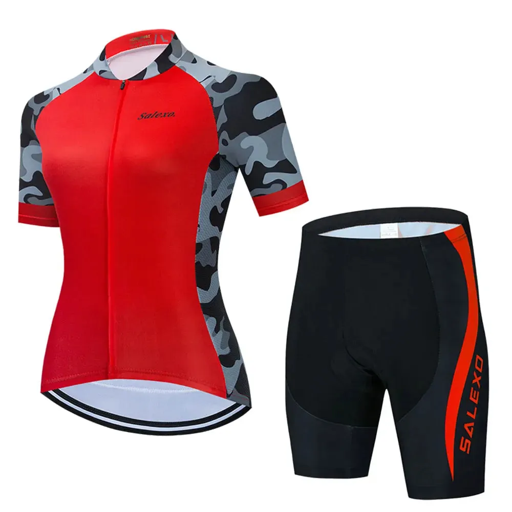 2023 Salexo Women Cycling Jersey Short Sleeve Set Summer Maillot 19D Bib Shorts Bicycle Clothes Sportwear MTB Cycling Clothing