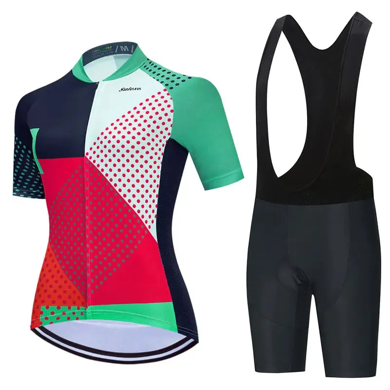 2023 Salexo Women Cycling Jersey Short Sleeve Set Summer Maillot 19D Bib Shorts Bicycle Clothes Sportwear MTB Cycling Clothing