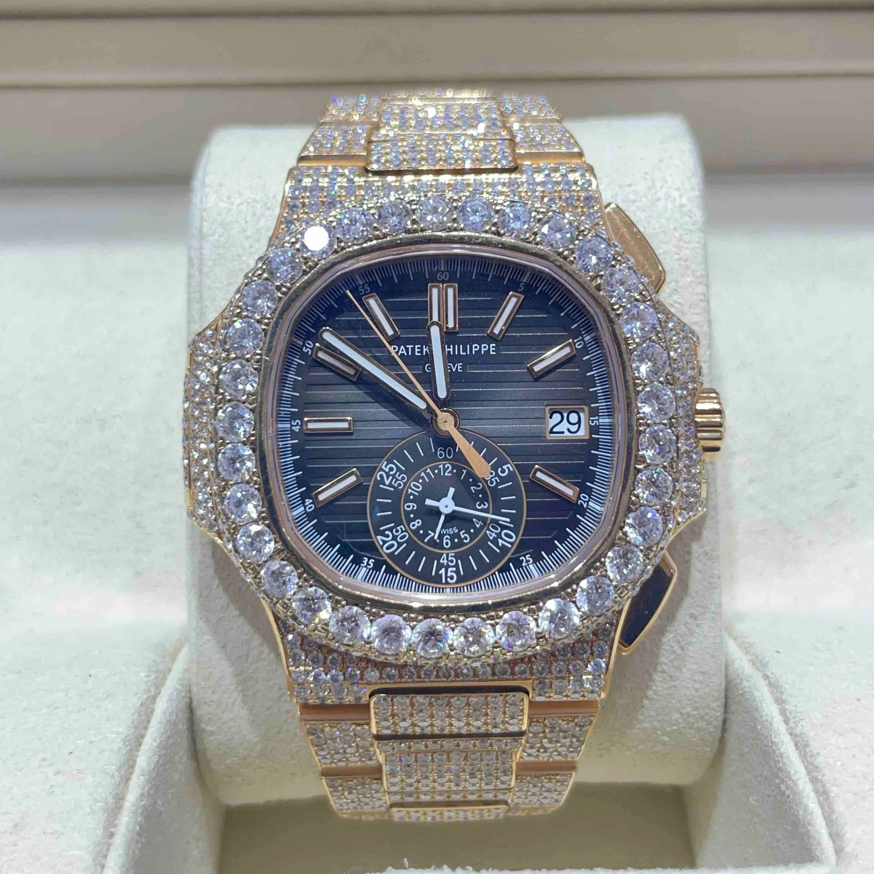41mm PP-Luxury-Watches Nautilus Chronograph | 18k Rose | Iced Out