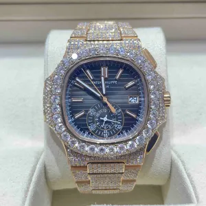 41mm PP-Luxury-Watches Nautilus Chronograph | 18k Rose | Iced Out