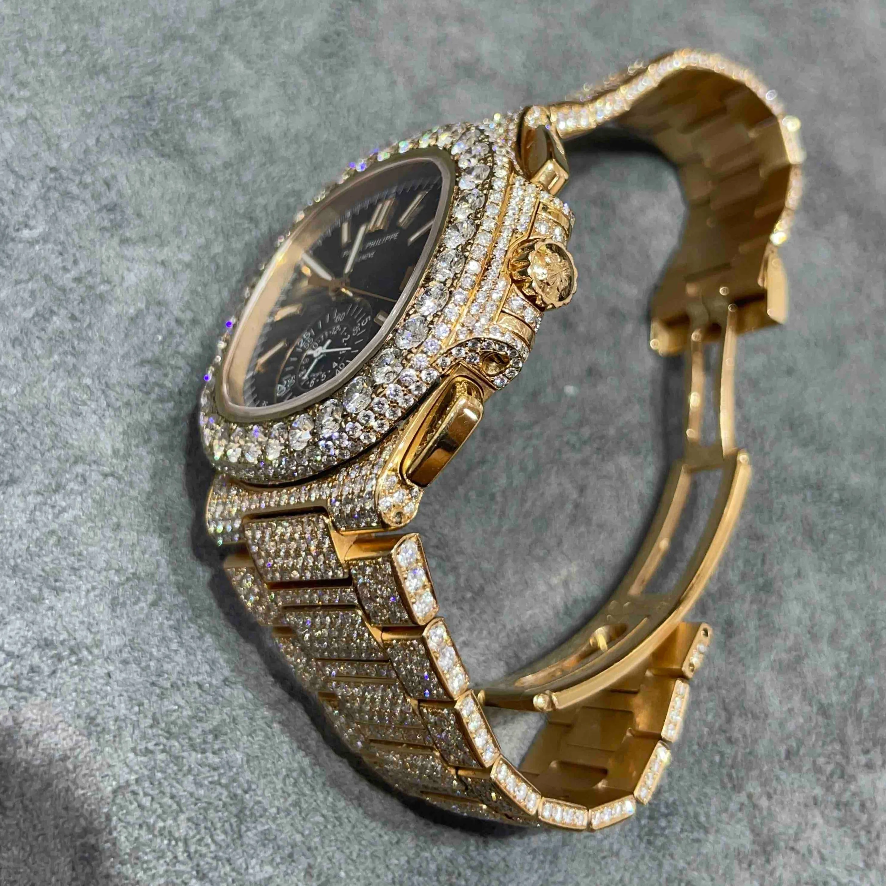 41mm PP-Luxury-Watches Nautilus Chronograph | 18k Rose | Iced Out