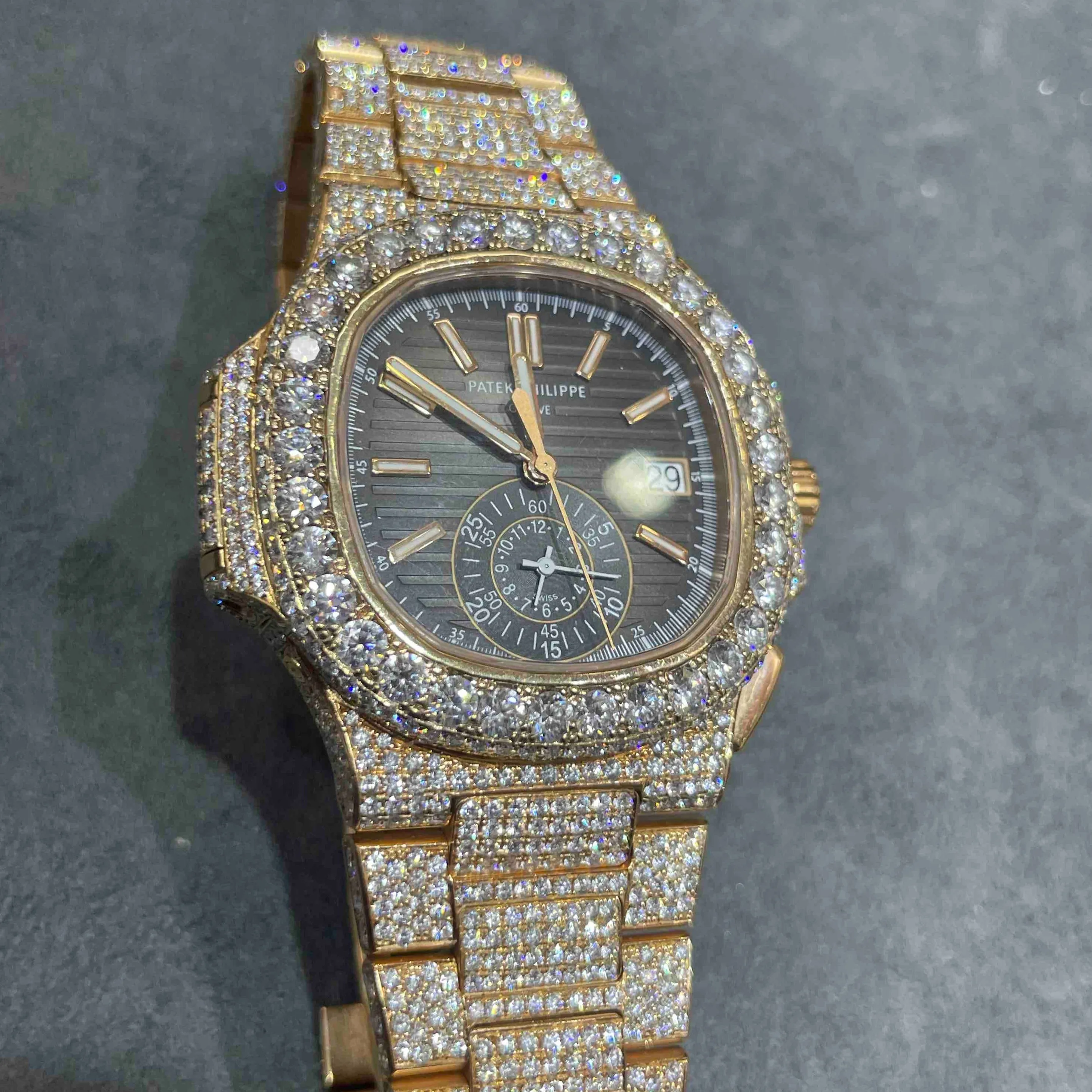 41mm PP-Luxury-Watches Nautilus Chronograph | 18k Rose | Iced Out