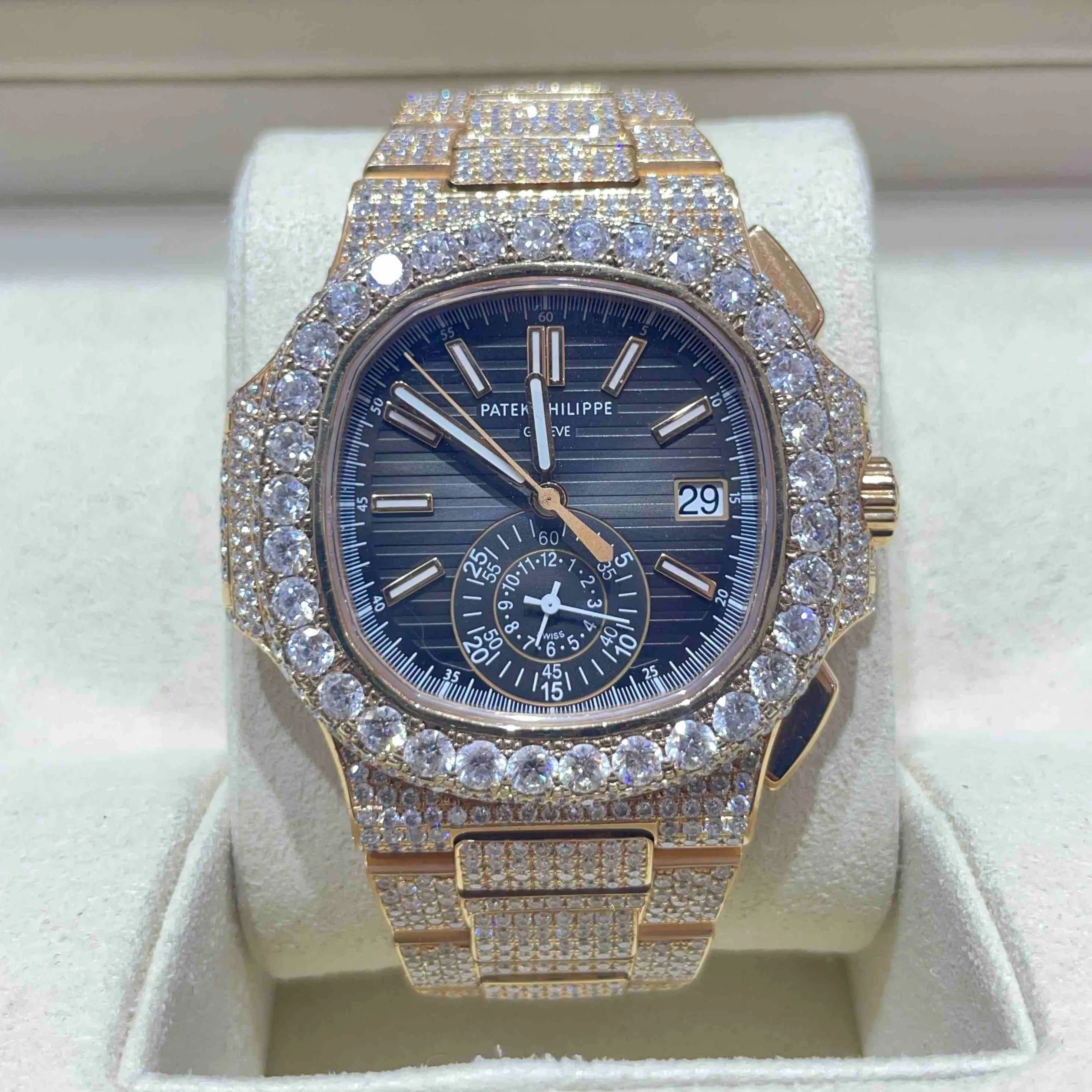41mm PP-Luxury-Watches Nautilus Chronograph | 18k Rose | Iced Out